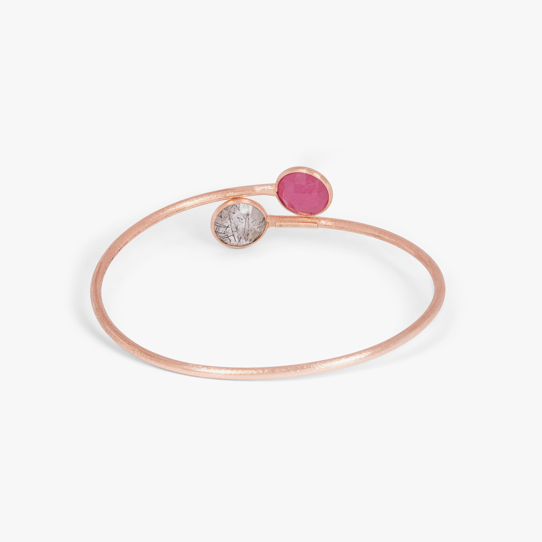 Kensington Bangle In 14K Satin Rose Gold with Black Rutilated Quartz and Ruby Root