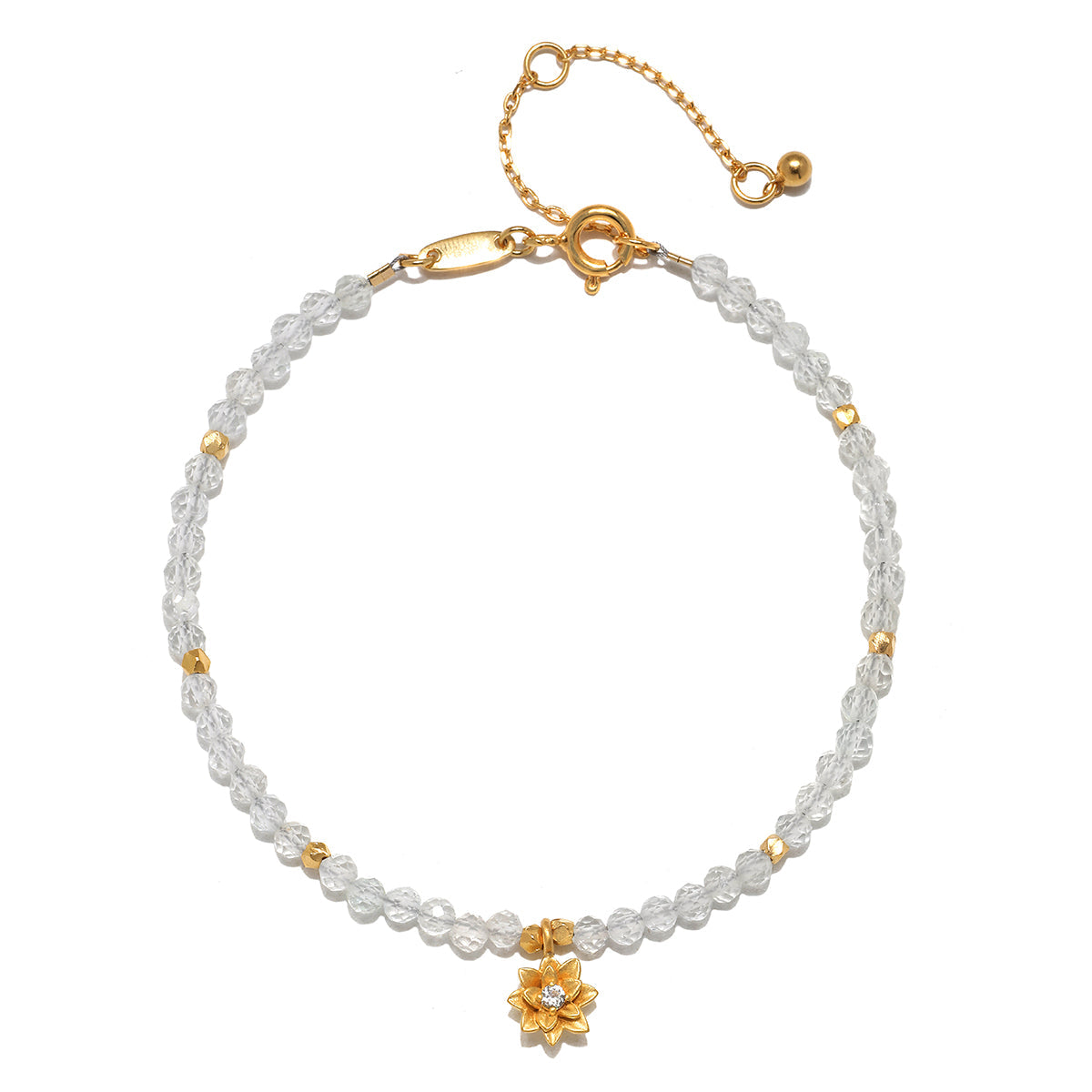 White Topaz Lotus April Birthstone Bracelet