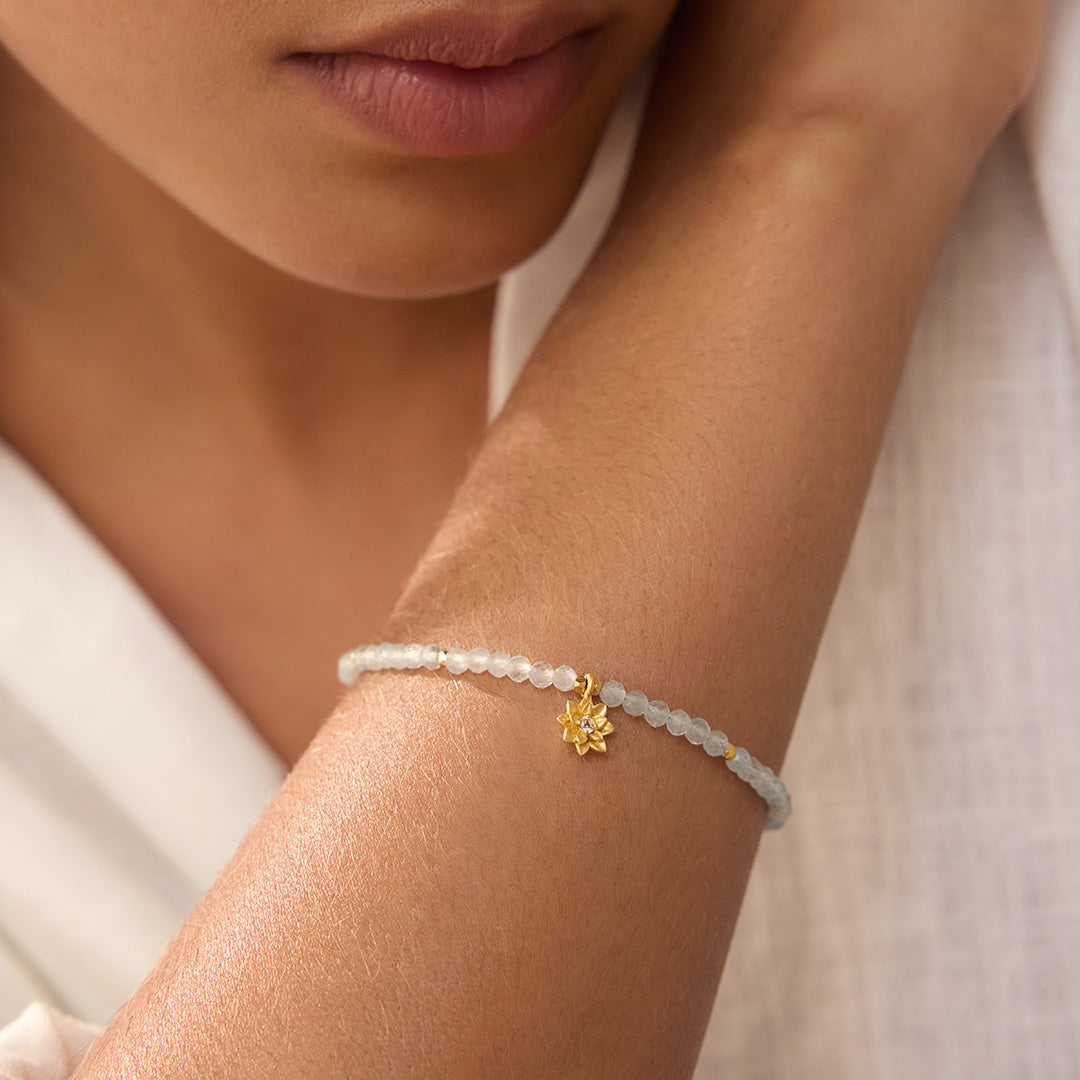 White Topaz Lotus April Birthstone Bracelet