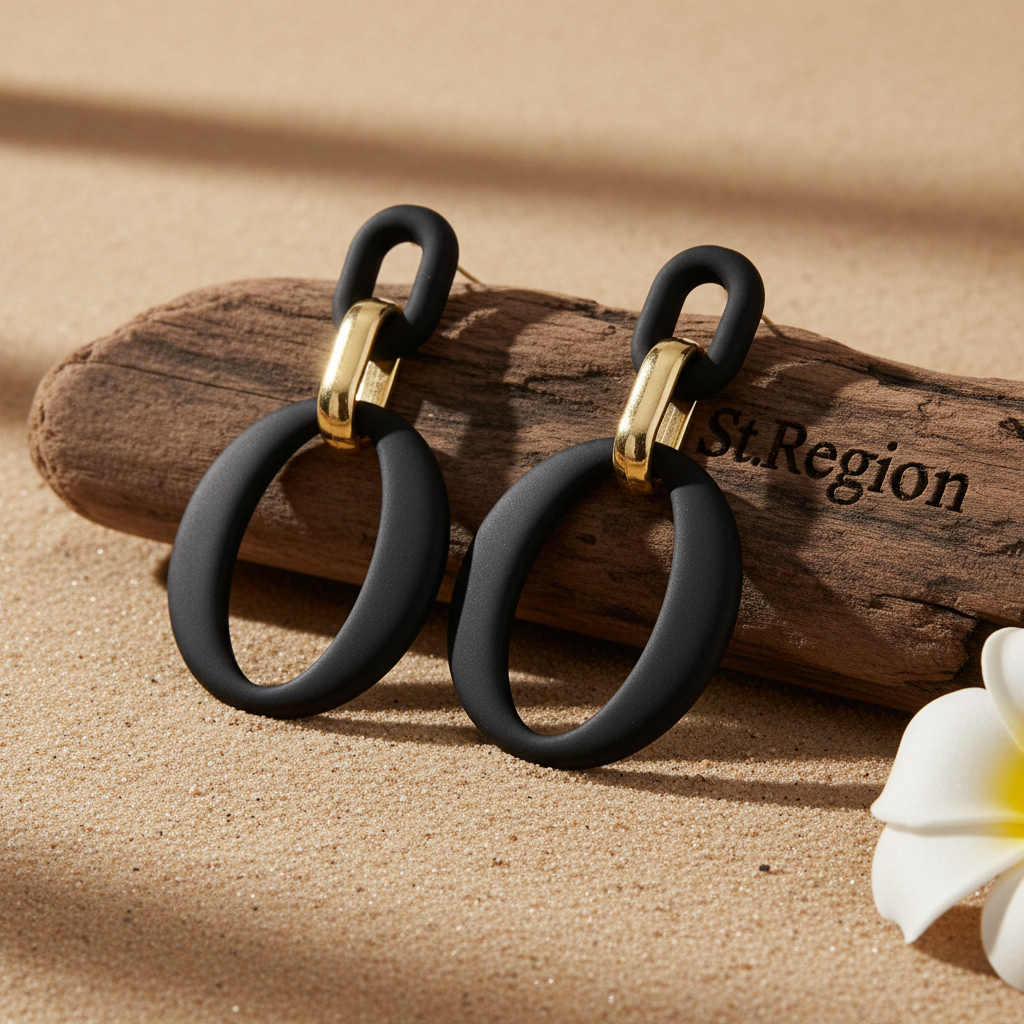 Black Enamel & 18K Gold-Plated Openwork Oval Drop Earrings