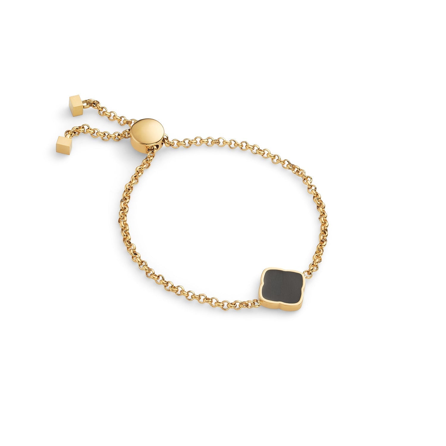 Black Enamel Clover Bracelet (Gold)