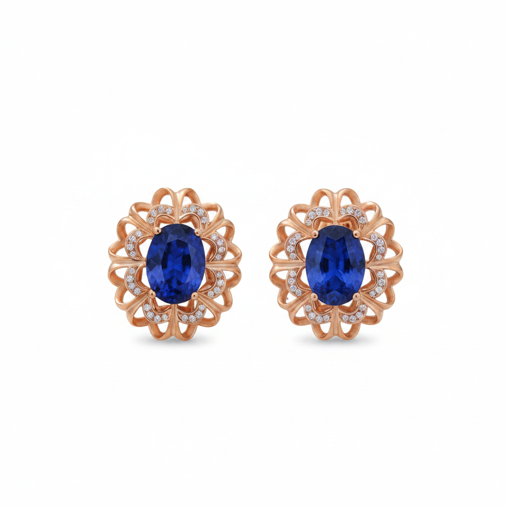 Blue Crystal & Cubic Zirconia 18K Rose Gold-Plated Floral Stud Earrings