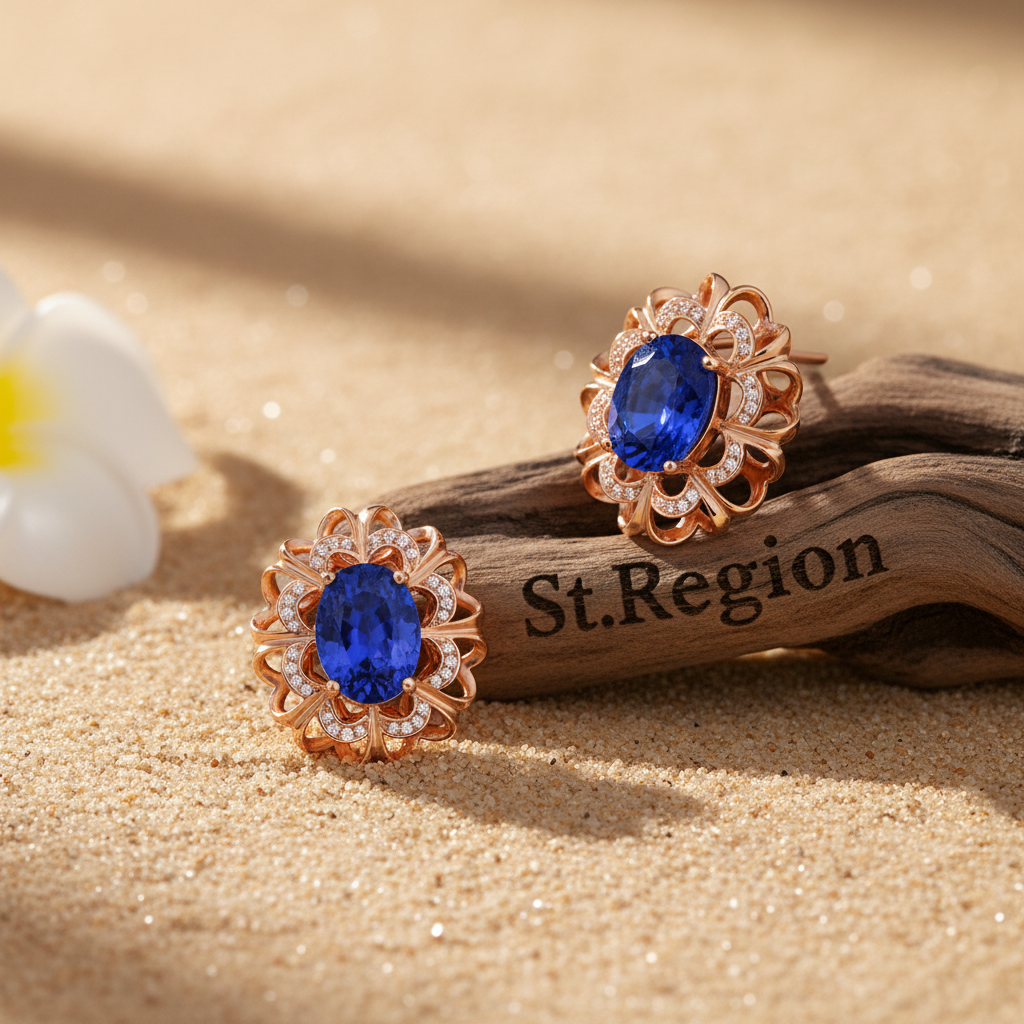 Blue Crystal & Cubic Zirconia 18K Rose Gold-Plated Floral Stud Earrings