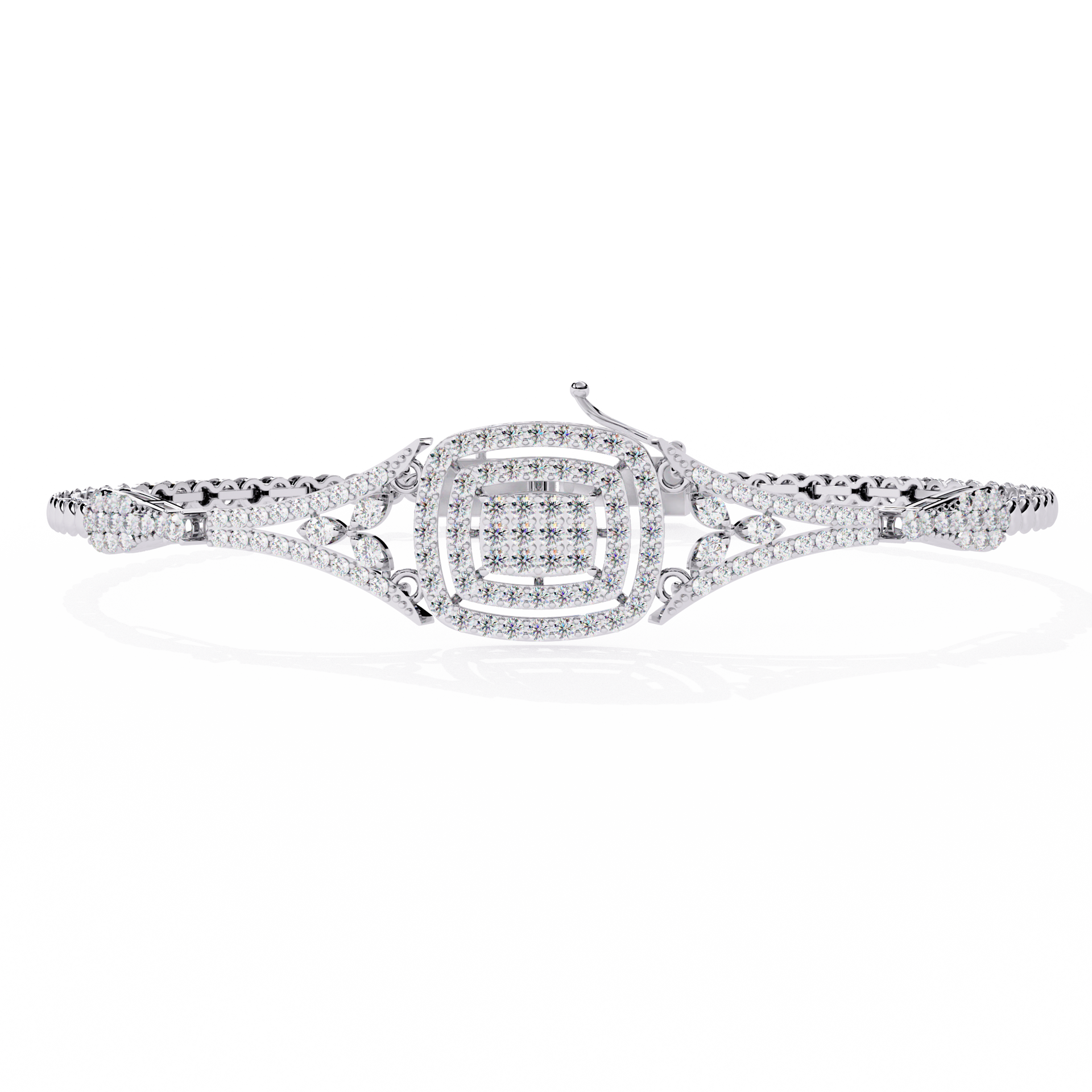 Round-Cut Lab-grown Diamond Antique Cuff Bracelet in 10K White Gold