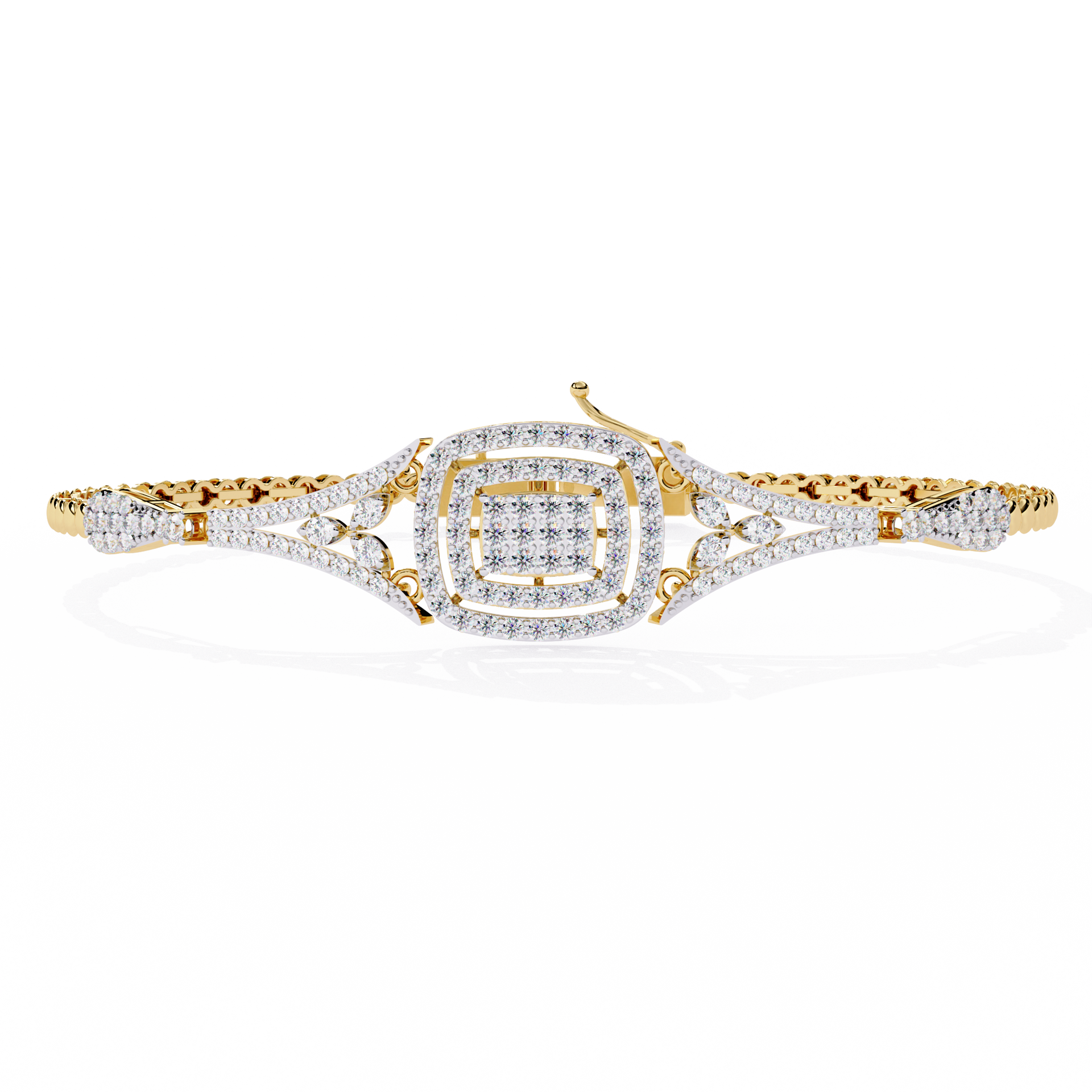 Round-Cut Lab-grown Diamond Antique Cuff Bracelet in 10K White Gold