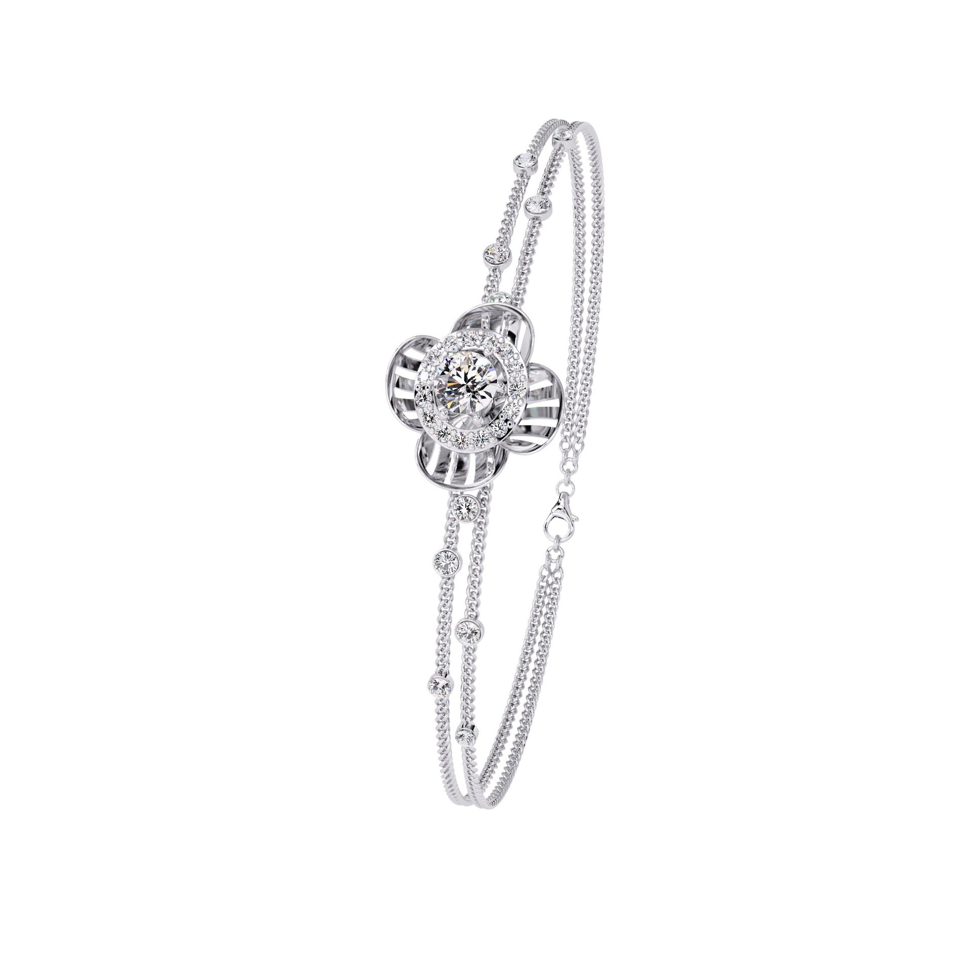 Round-Cut Lab-grown Diamond Cuff Bracelet in 10K White Gold