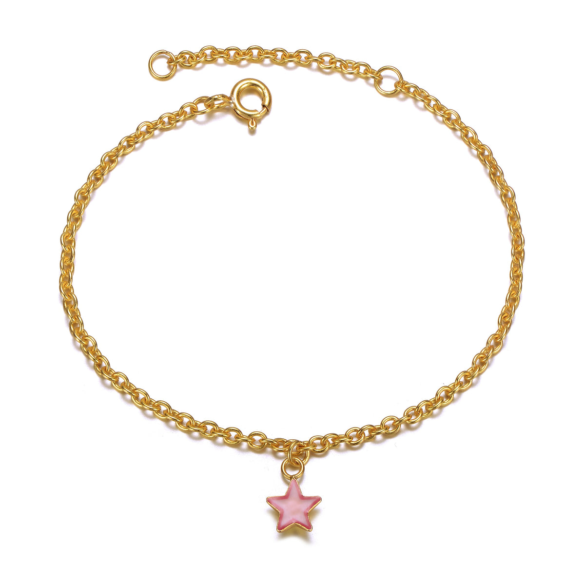 Ariana Pink Enamel Lucky Star Drop Charm Bracelet