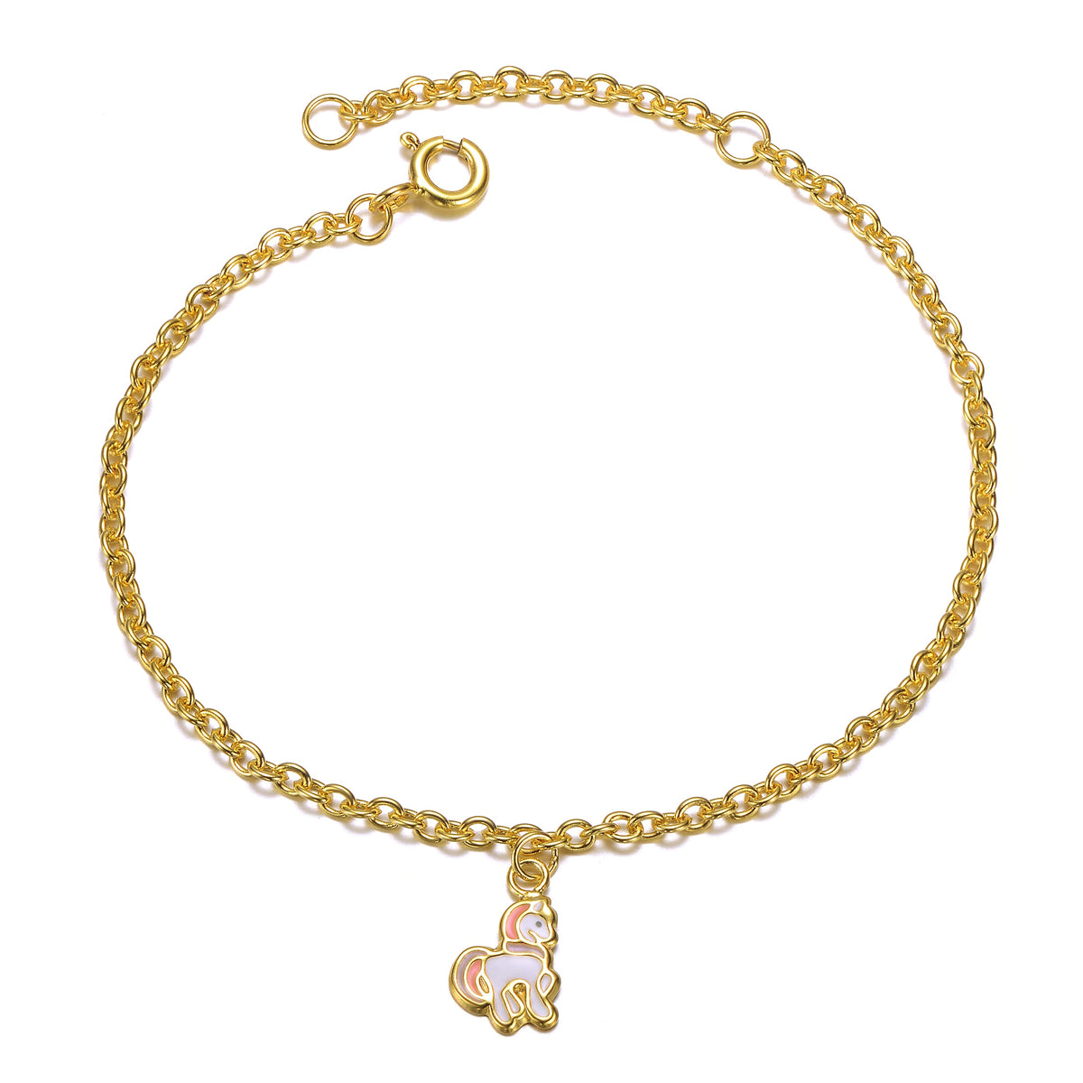 Noelle Pink & White Enamel Unicorn Charm Bracelet