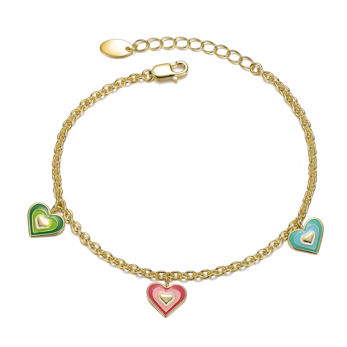 Adele Multi Color Enamel Halo Heart Charm Bracelet