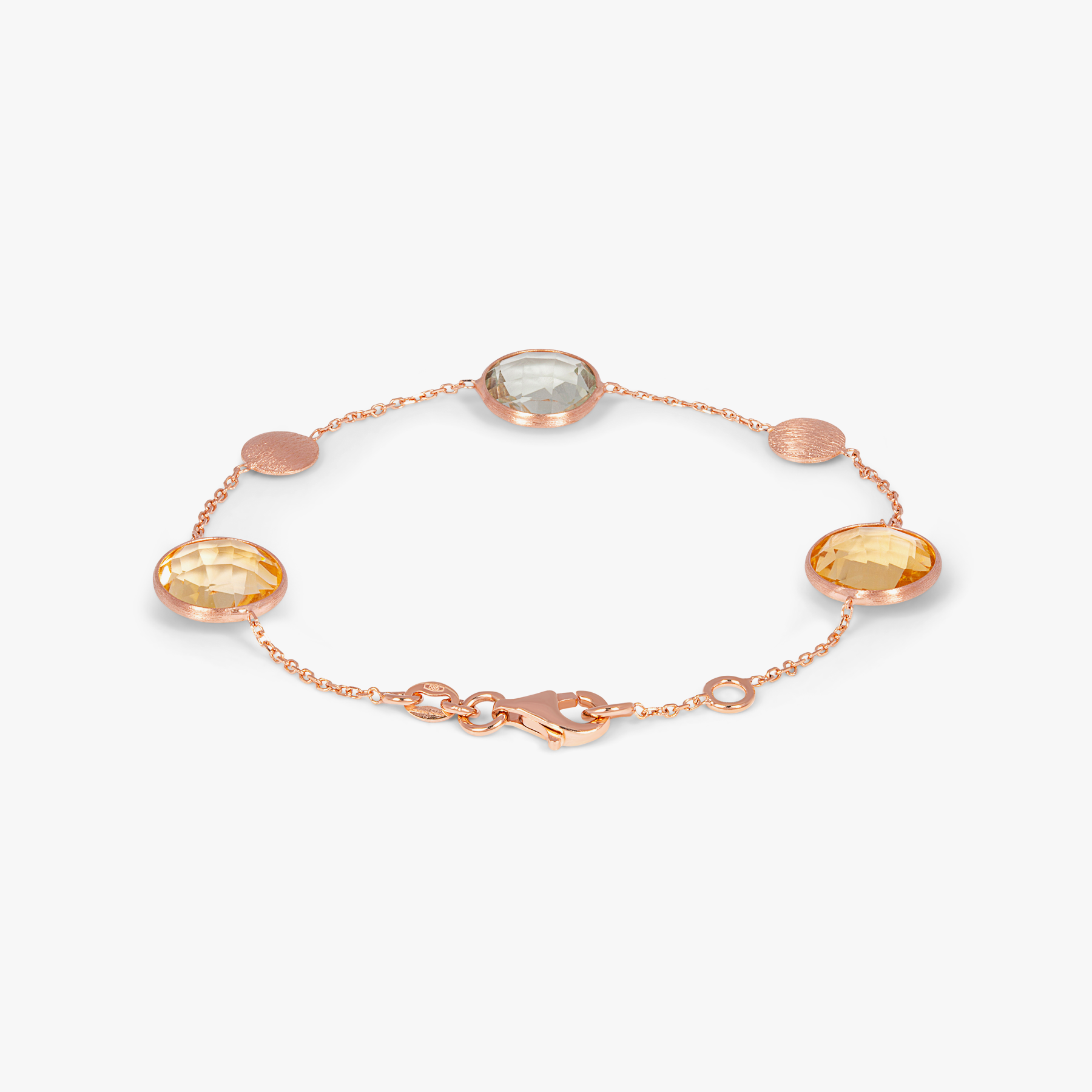 Kensington Bracelet In 14K Satin Rose Gold with Citrine and Prasiolite
