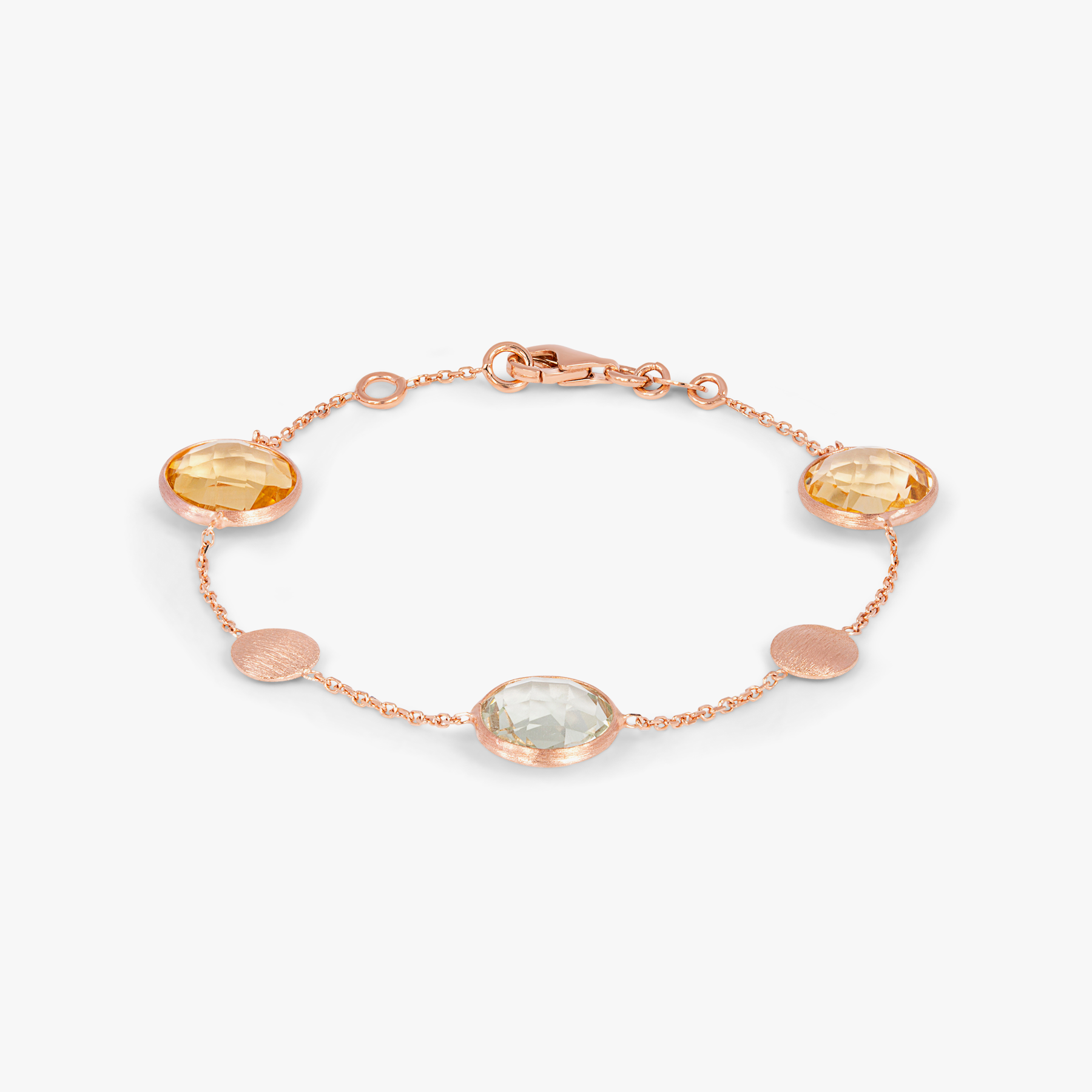 Kensington Bracelet In 14K Satin Rose Gold with Citrine and Prasiolite