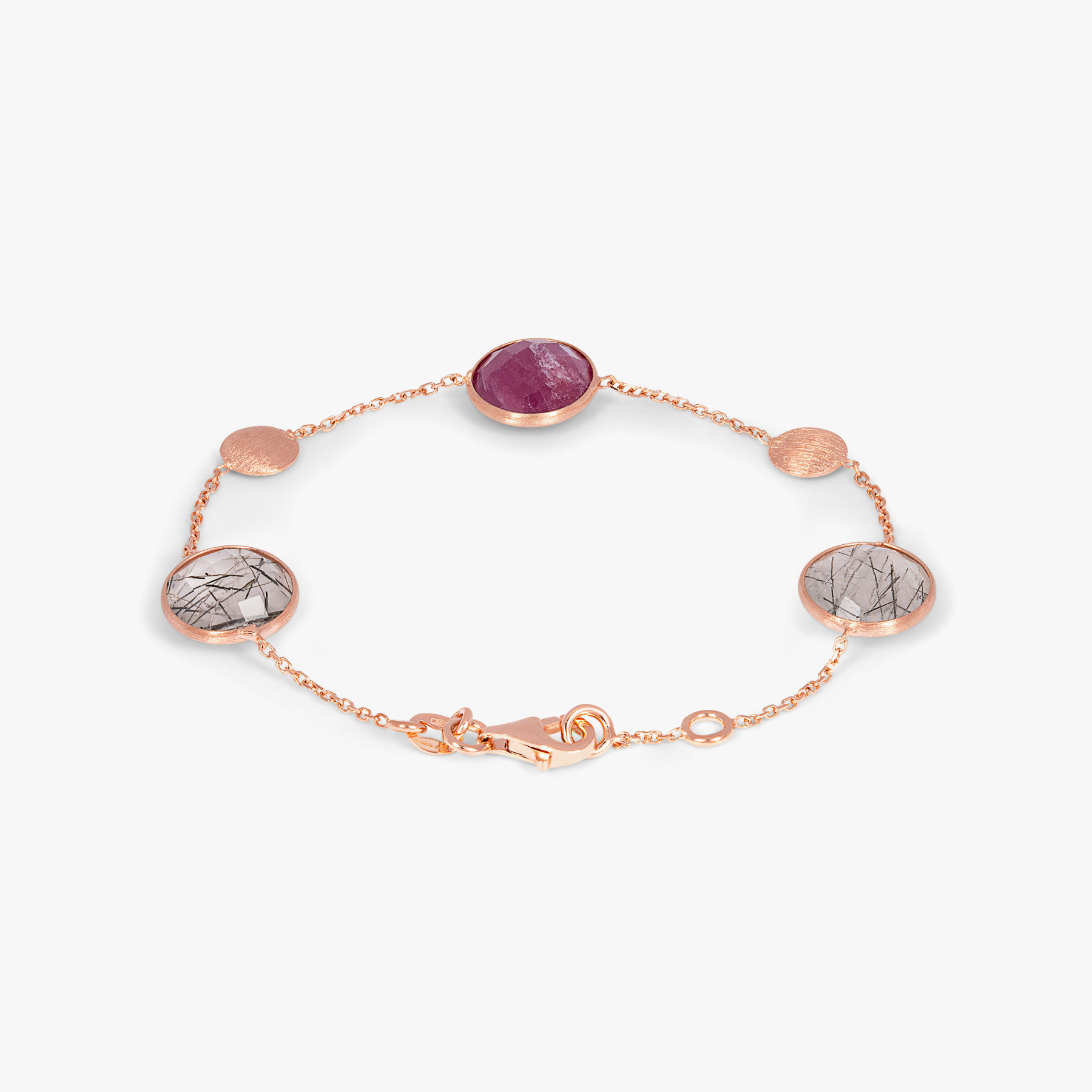 Kensington Bracelet In 14K Statin Rose Gold with Black Rutilated Quartz and Ruby