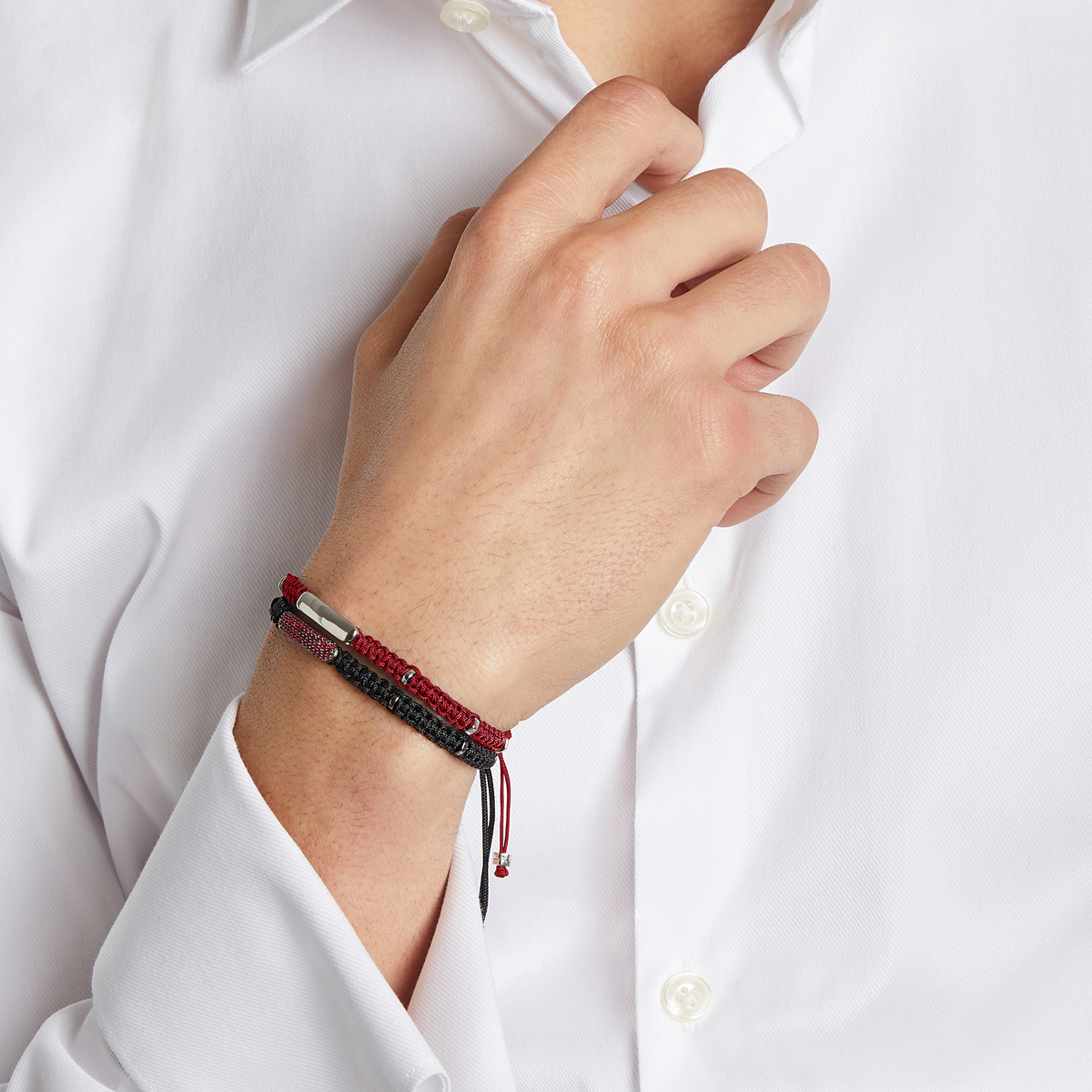 Baton Macrame Bracelet In Ruthenium Plated Sterling Silver with Ruby