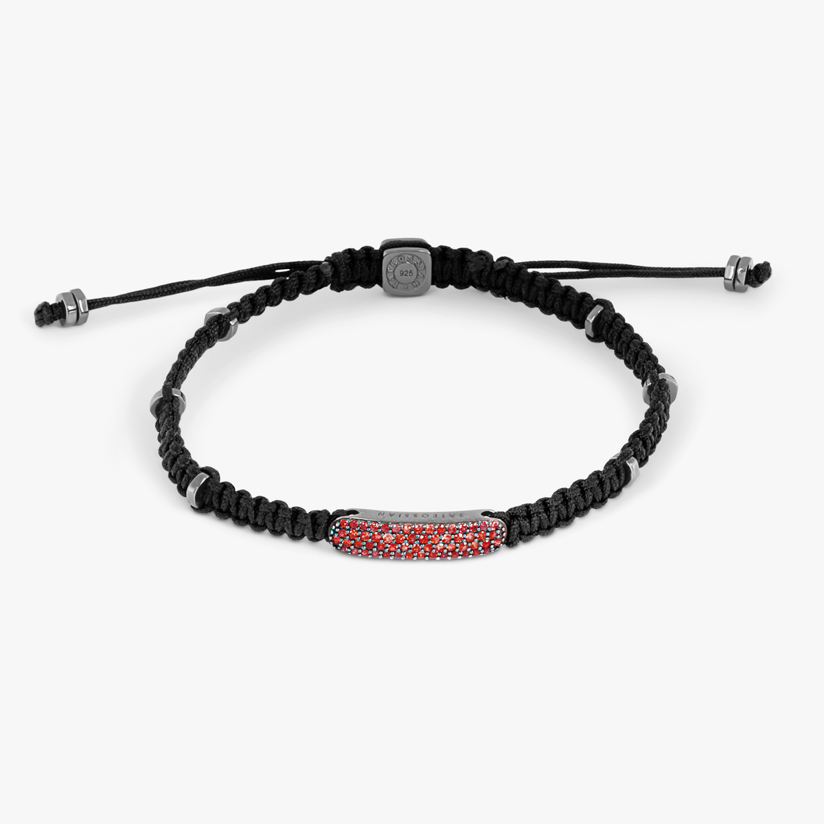 Baton Macrame Bracelet In Ruthenium Plated Sterling Silver with Ruby