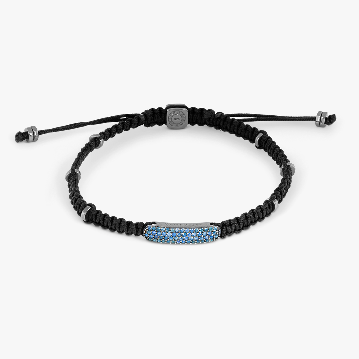 Baton Macrame Bracelet In Ruthenium Plated Sterling Silver with Blue Sapphire