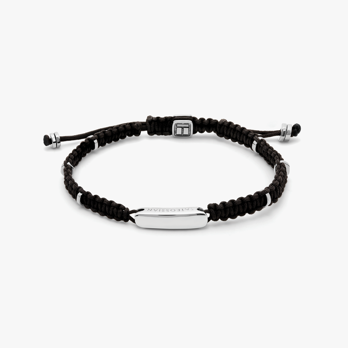 Baton Bracelet in Black Macramé and Sterling Silver