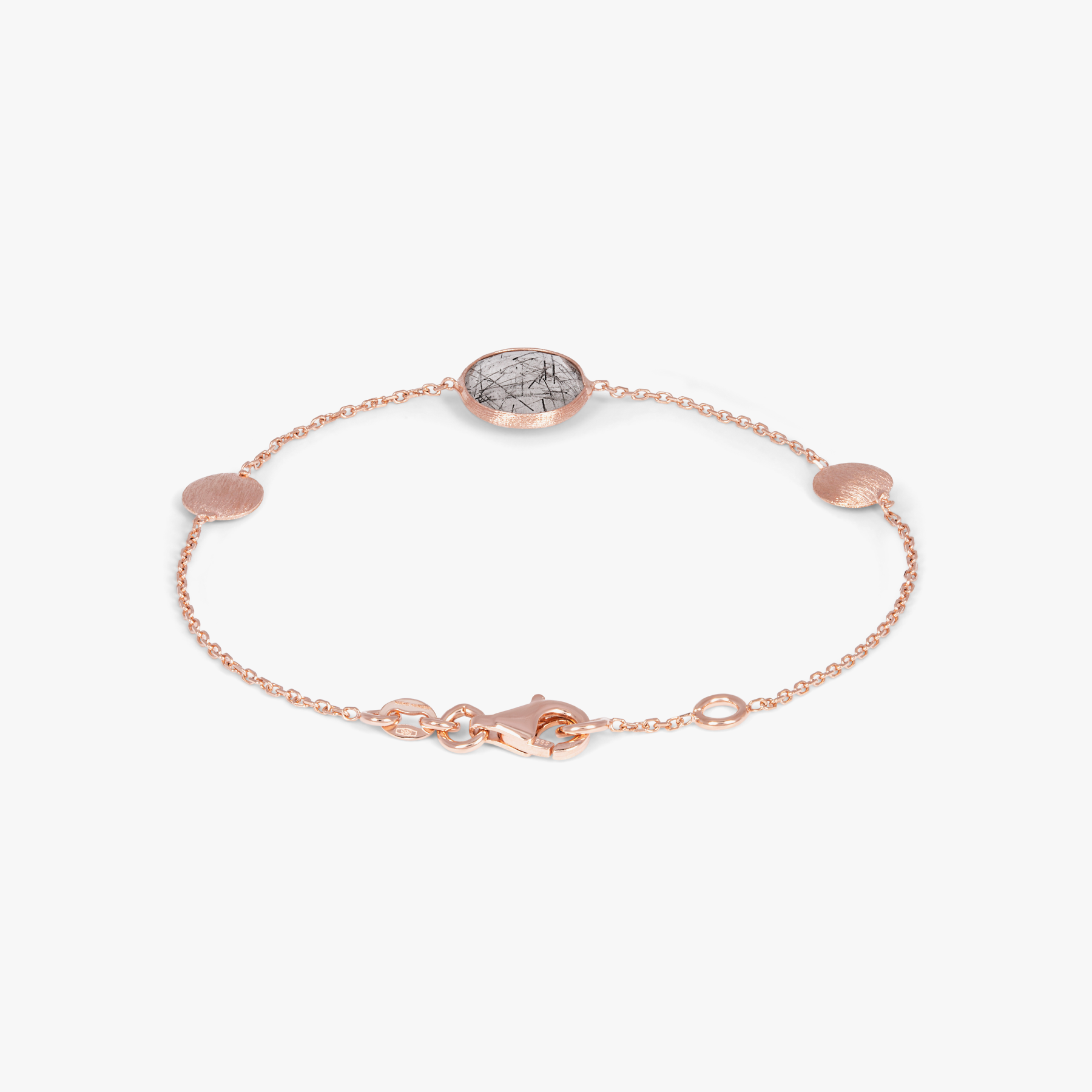 Kensington Bracelet in 14K Satin Rose Gold with Black Rutilated Quartz