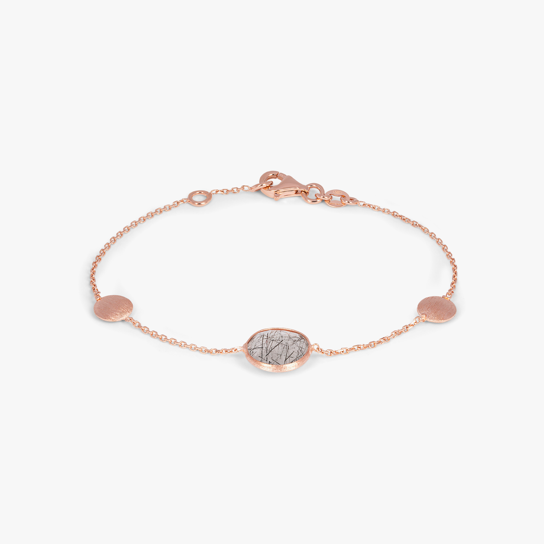 Kensington Bracelet in 14K Satin Rose Gold with Black Rutilated Quartz