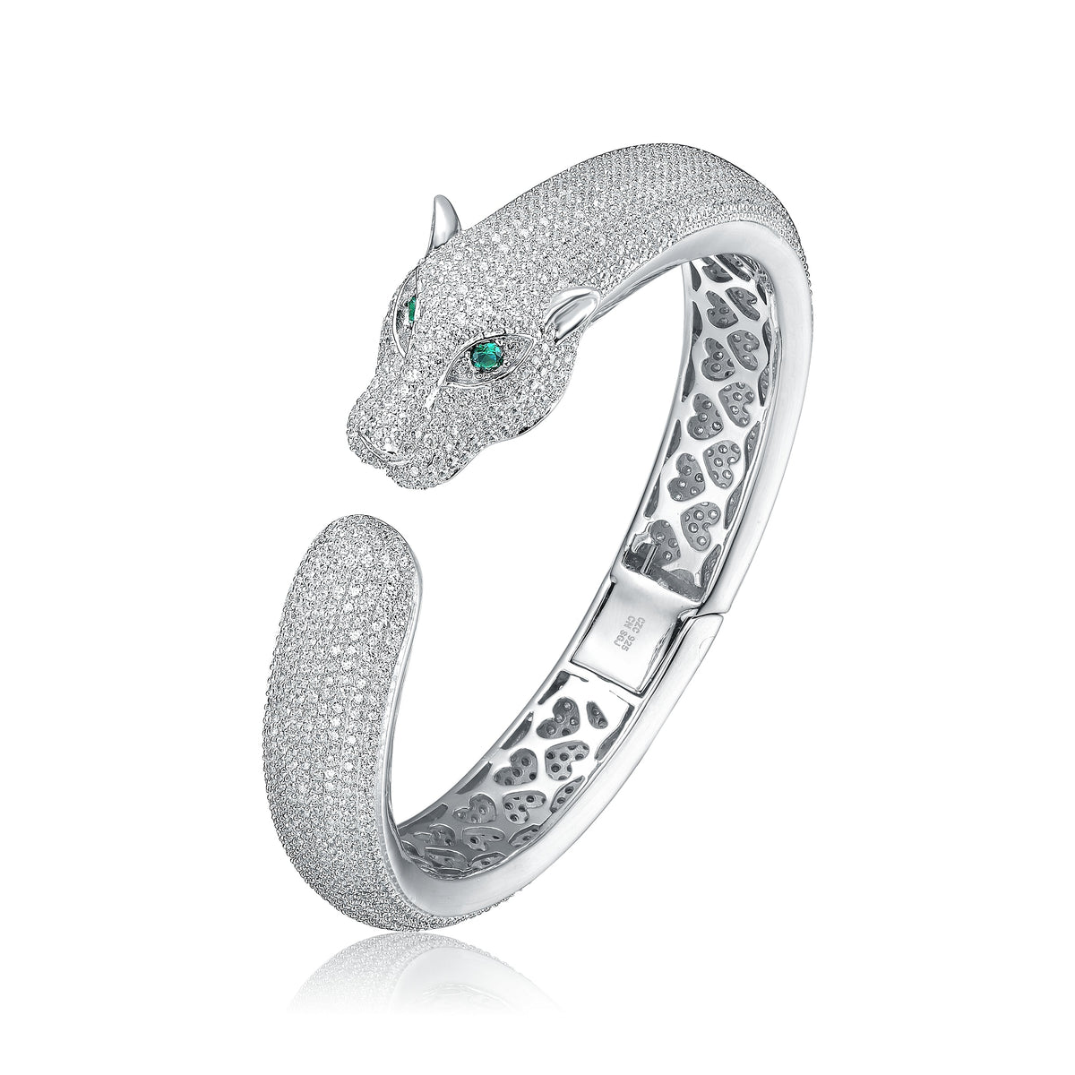 Simone Hinged Open Cuff Panther Bangle Bracelet