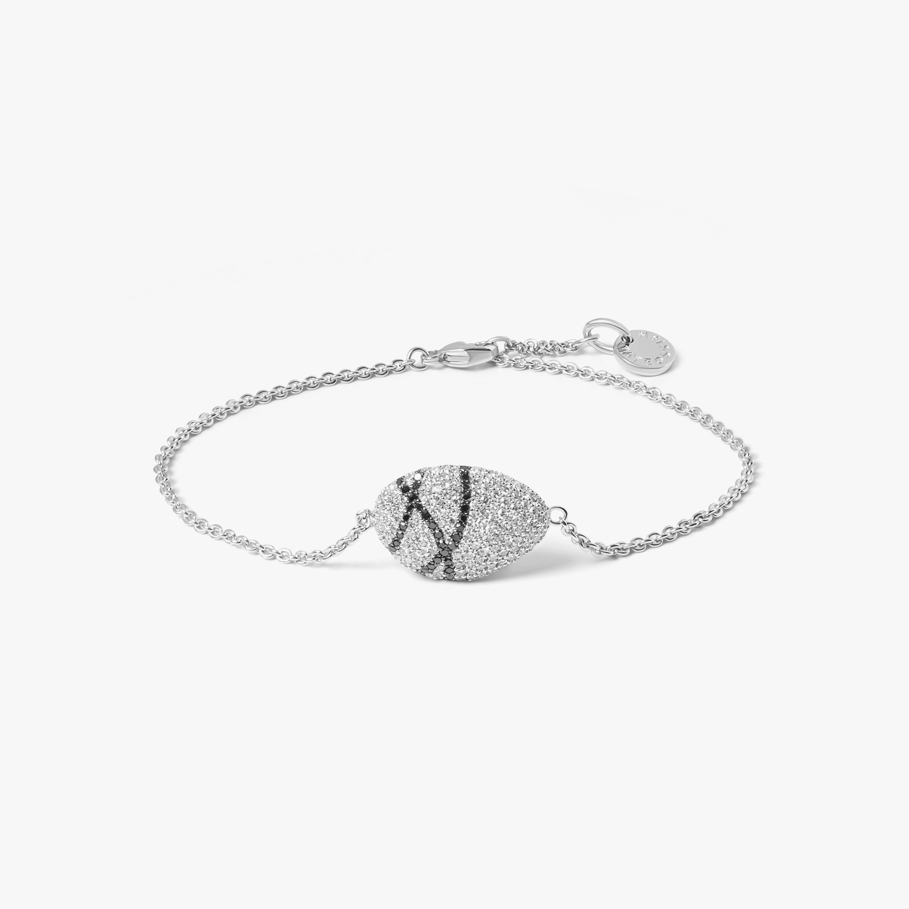Pebble Bracelet In Sterling Silver With White and Black Diamonds