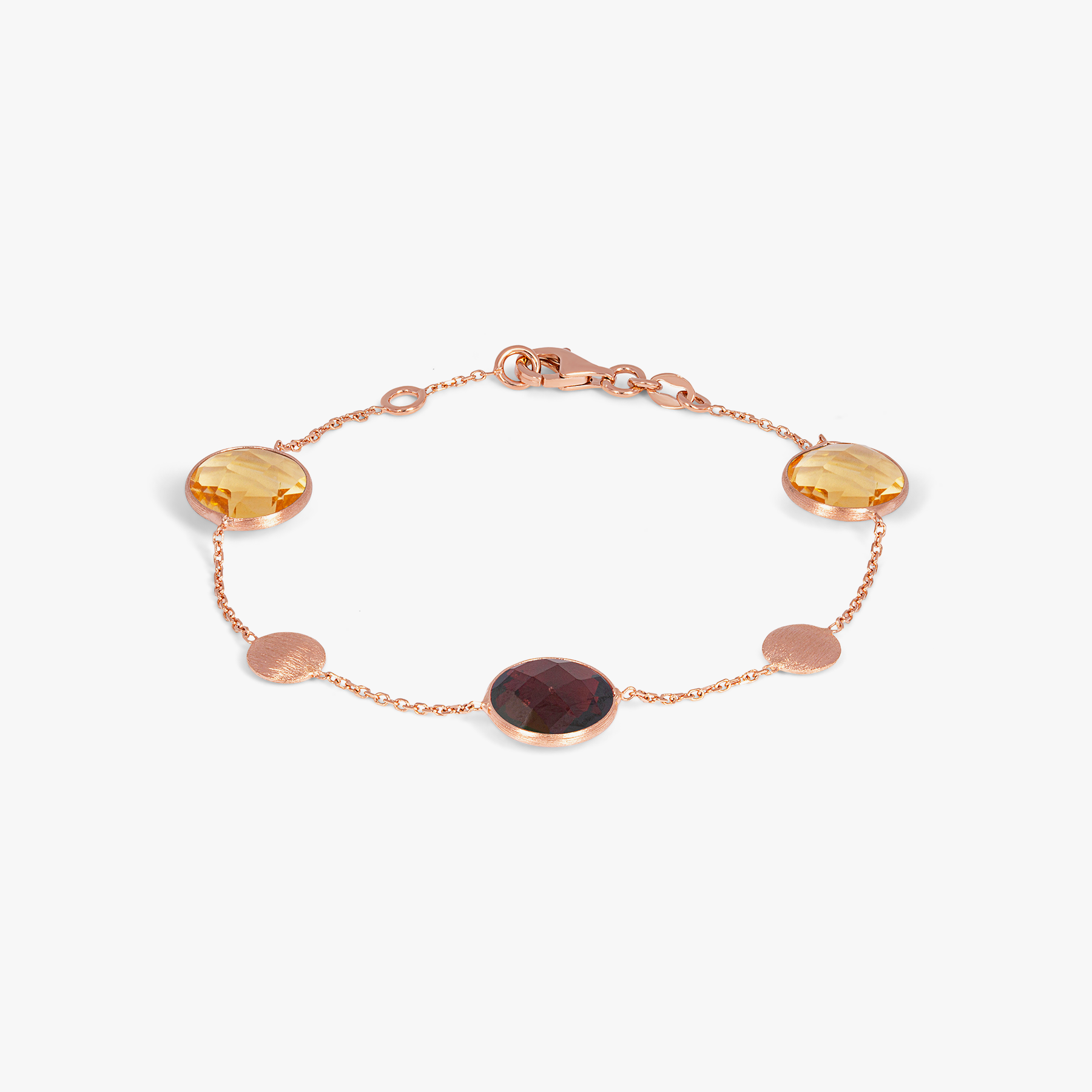 Kensington Bracelet in 14K Satin Rose Gold with Garnet and Citrine
