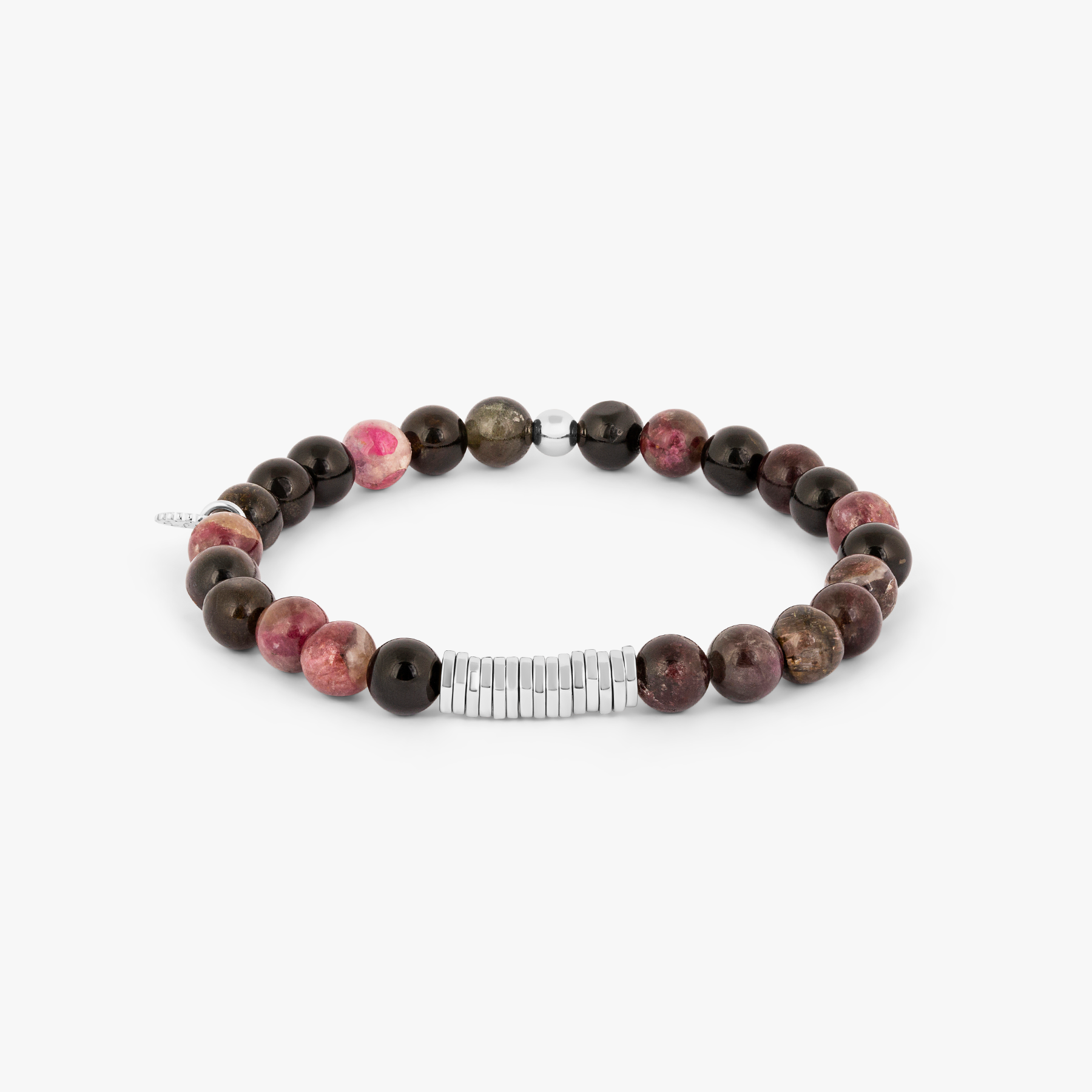 Classic Discs Beaded Bracelet in Rhodium Silver with Pink Tourmaline