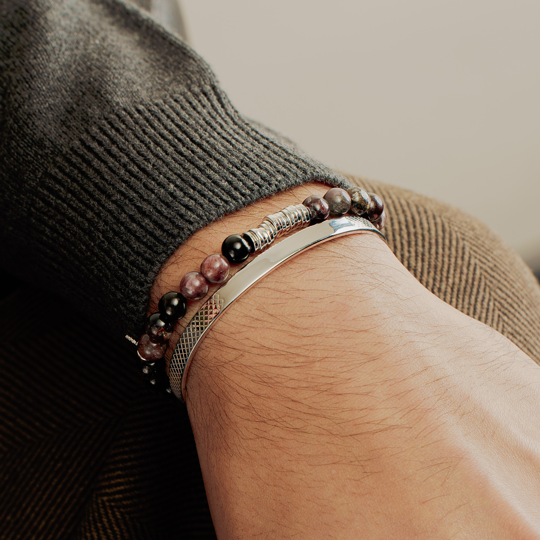 Classic Discs Beaded Bracelet in Rhodium Silver with Pink Tourmaline
