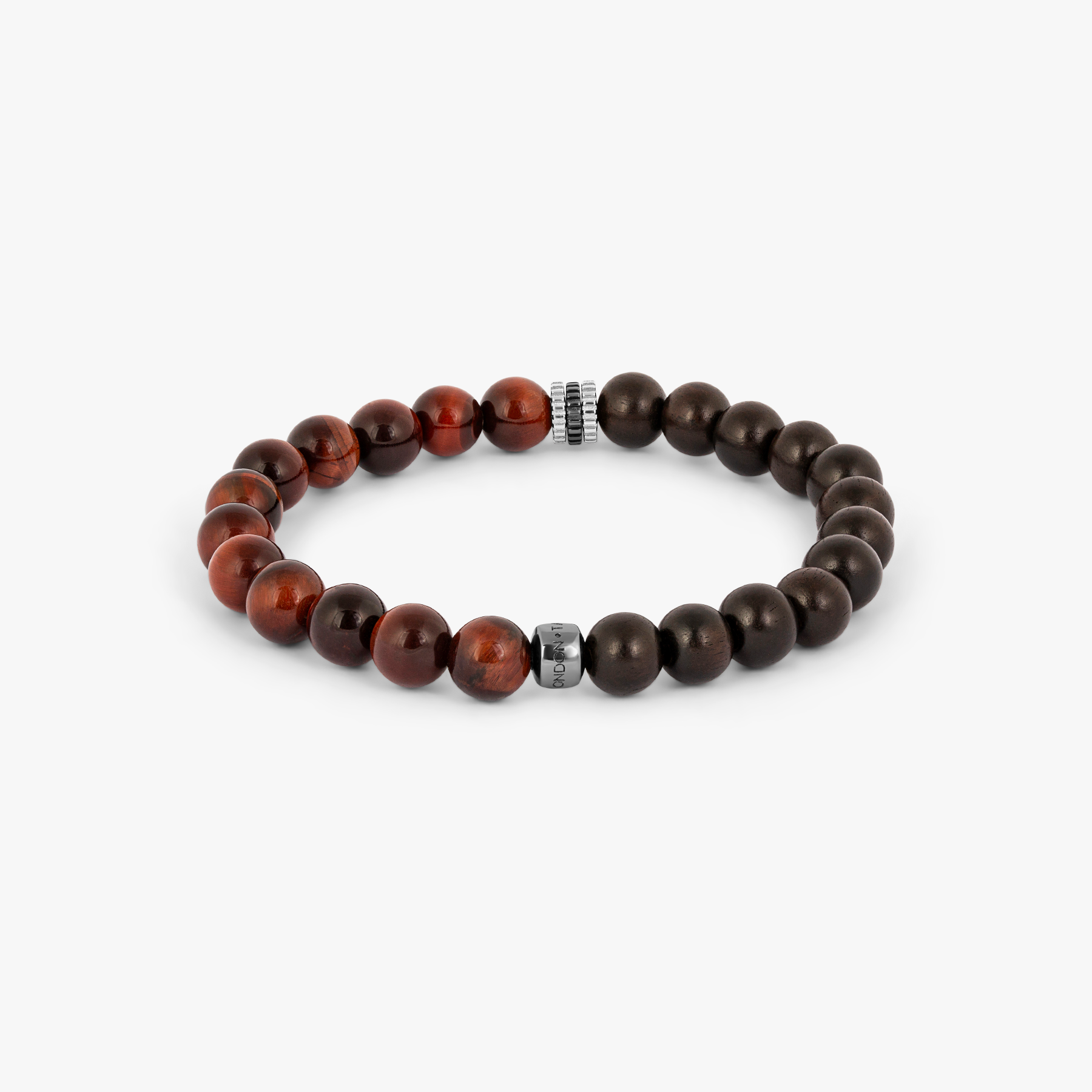 Gear Trio Beaded Bracelet in Rhodium Silver with Red Tiger Eye