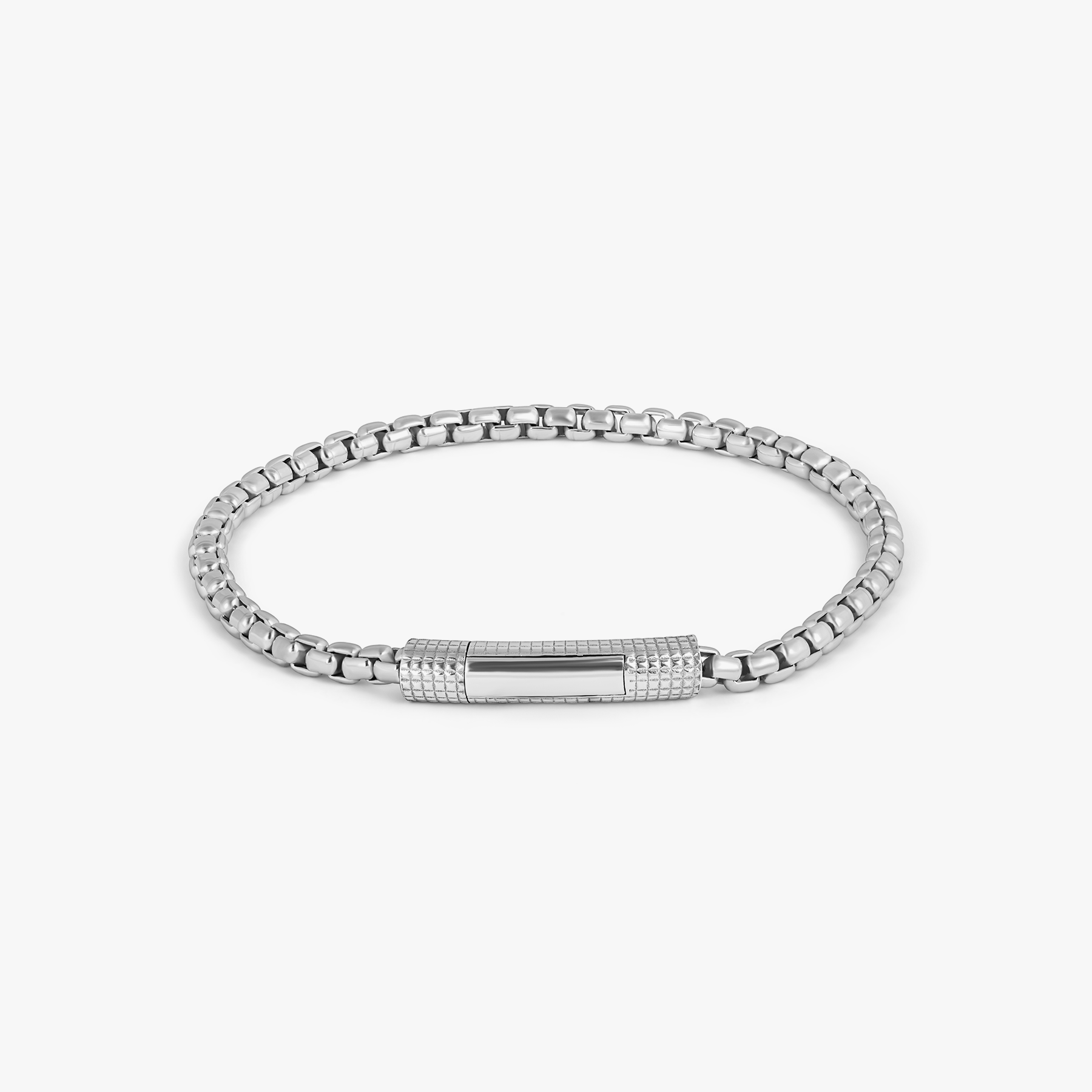 Giza Click Box Chain Bracelet in Rhodium Plated Silver - 4mm