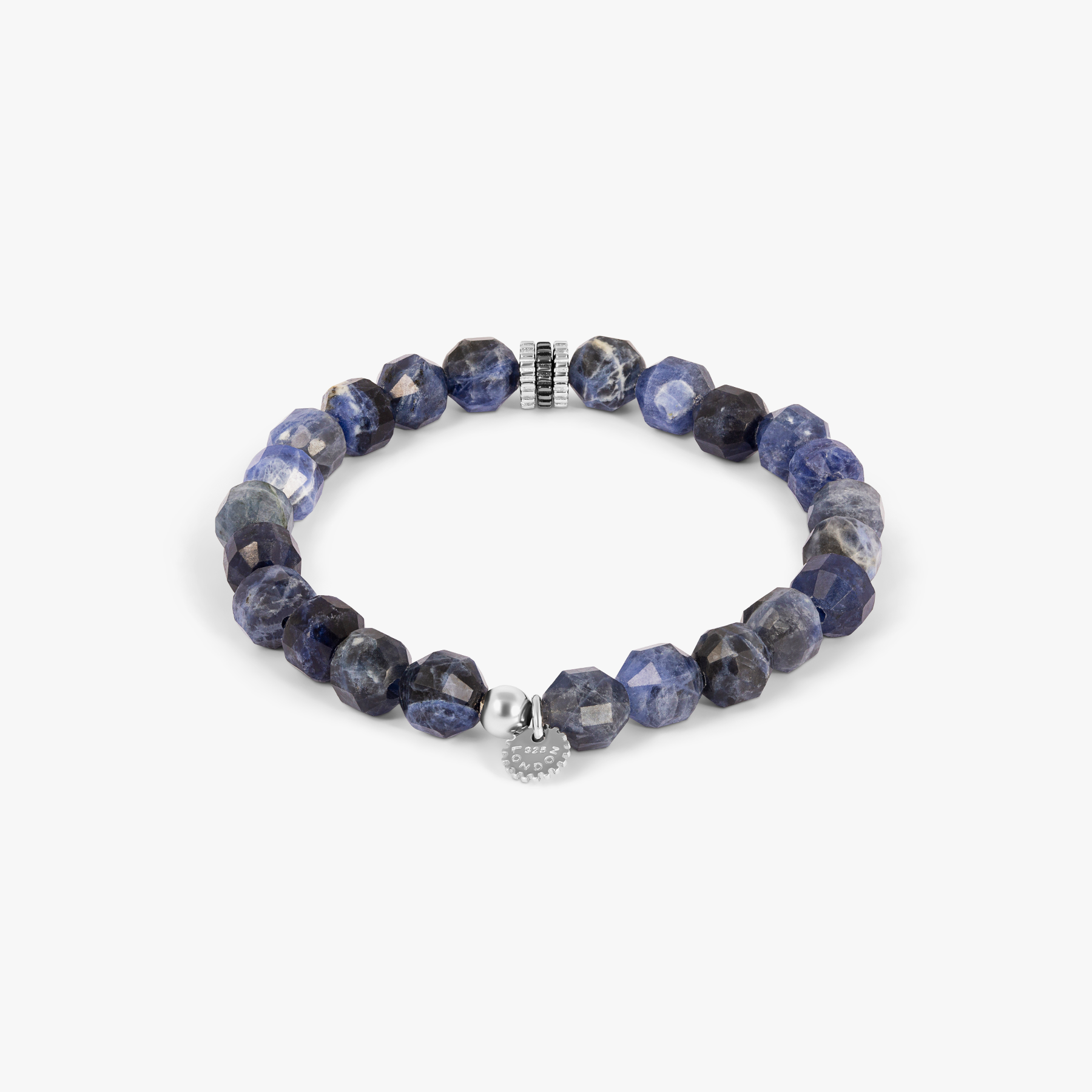 Gear Trio Hexade Beaded Bracelet in Rhodium Silver with Sodalite