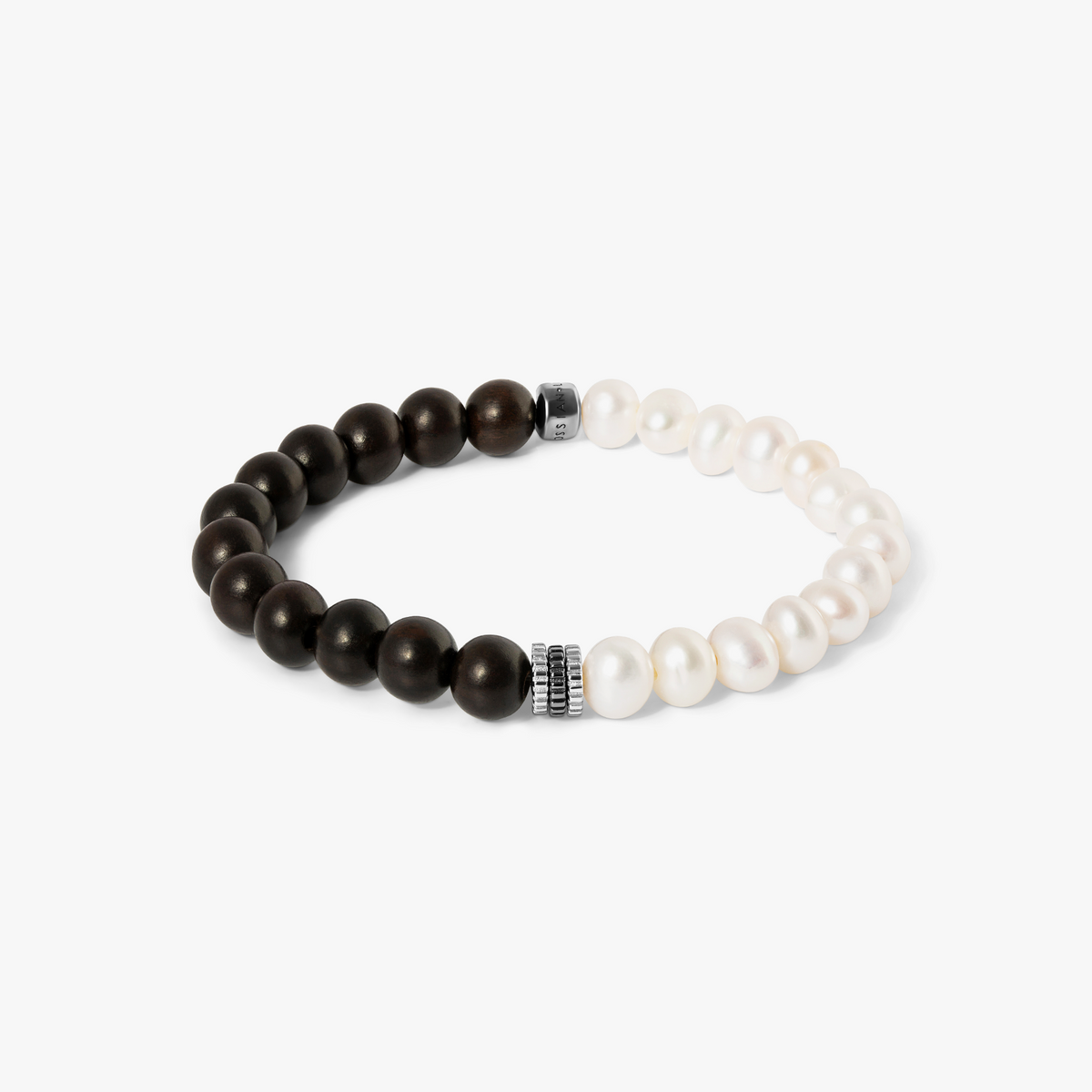 Gear Trio Semi - Precious Bracelet In Wood Beads & White Pearls With Sterling Silver