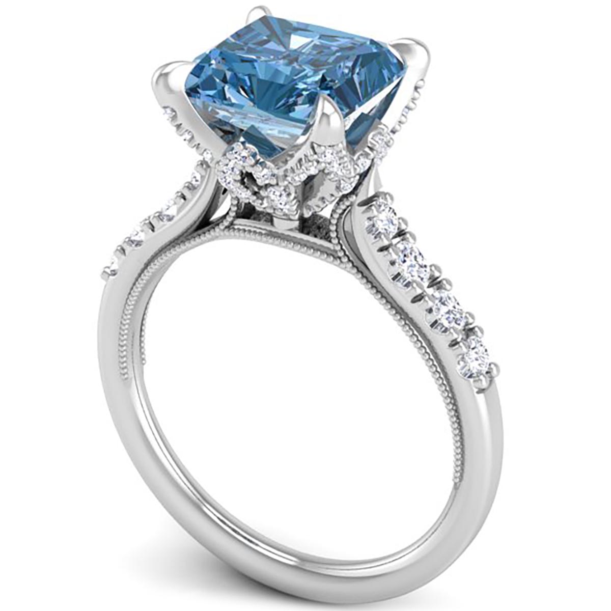 Astra Square Radiant Cut Blue Lab-Grown Diamond Engagement Ring