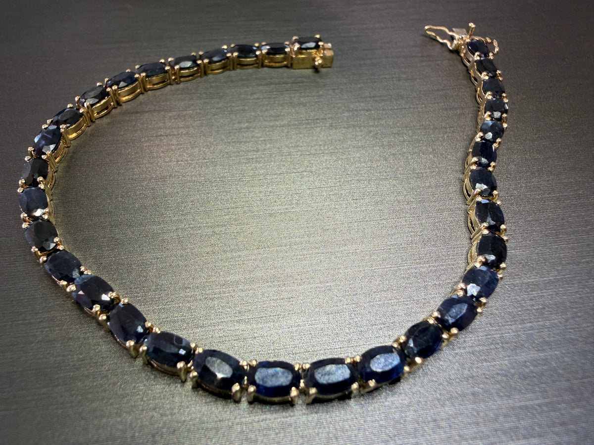 Estate 14K Yellow Gold Dark Blue Sapphire Bracelet