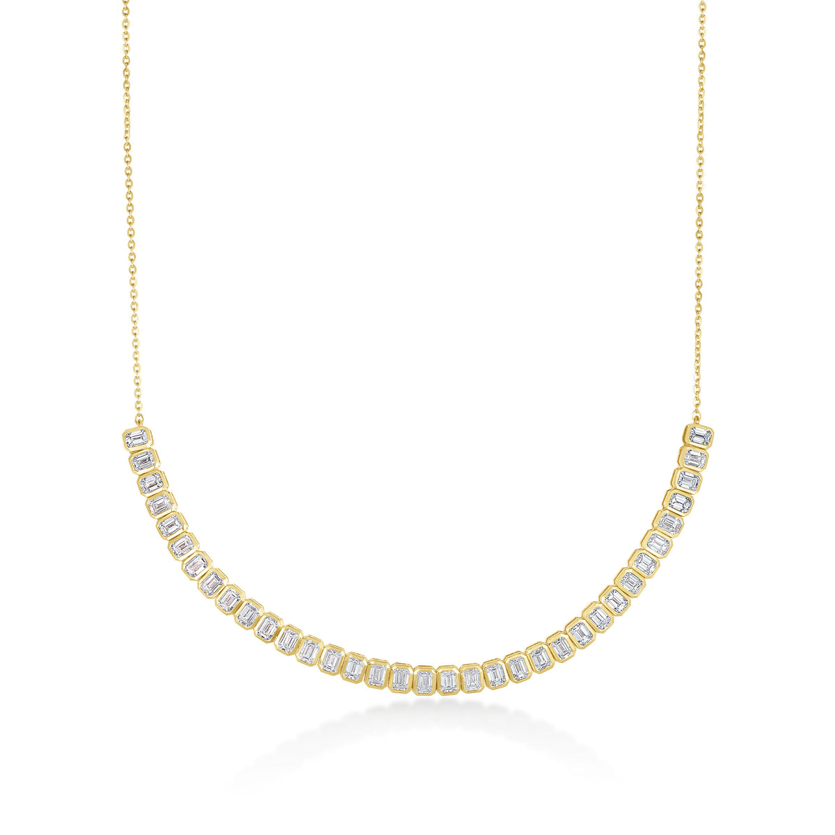 Bezel Emerald Cut Lab Diamond Half Tennis Necklace