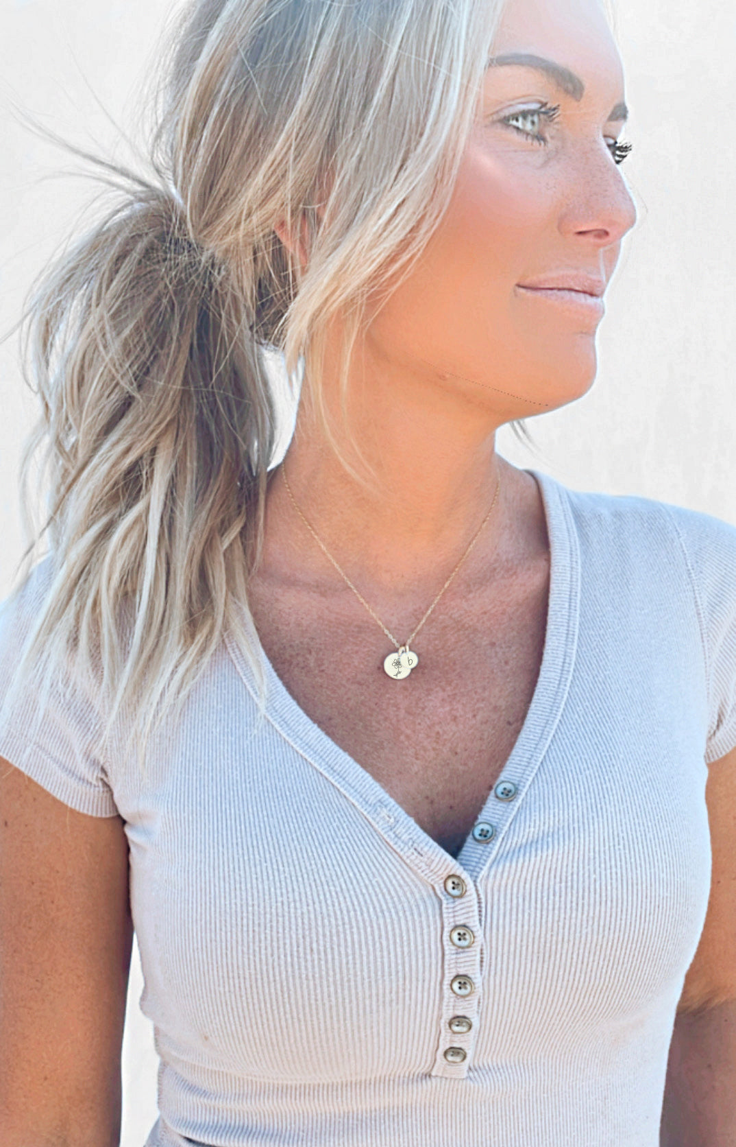 Birth Flower With Initial Disc Necklace