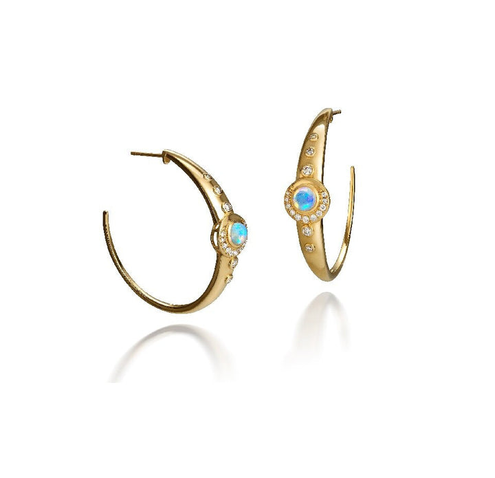 Blue Hour Hoop Earrings With Opals And Diamonds