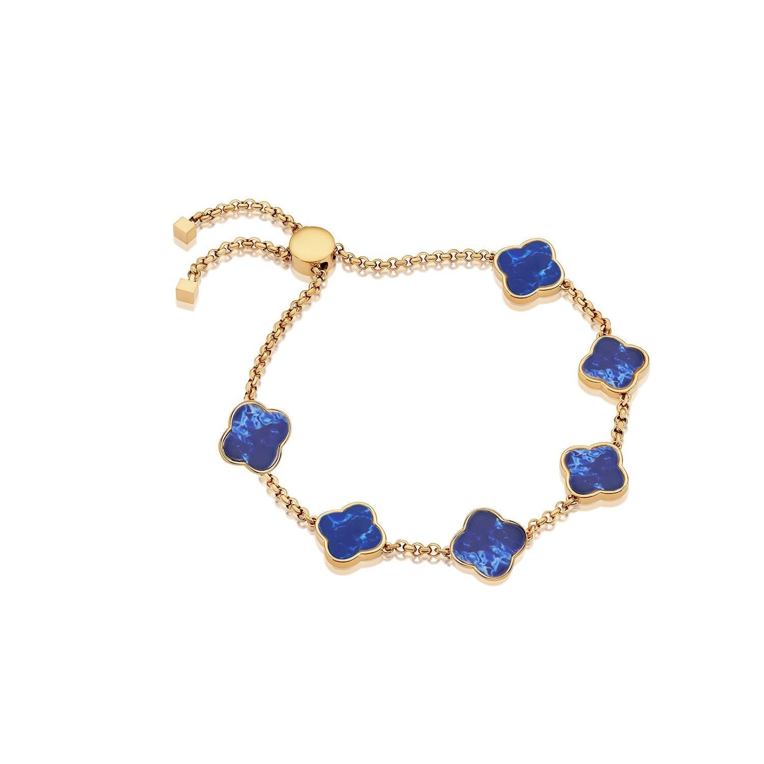 Blue Lace Agate Clover Custom Name Bracelet (Gold)