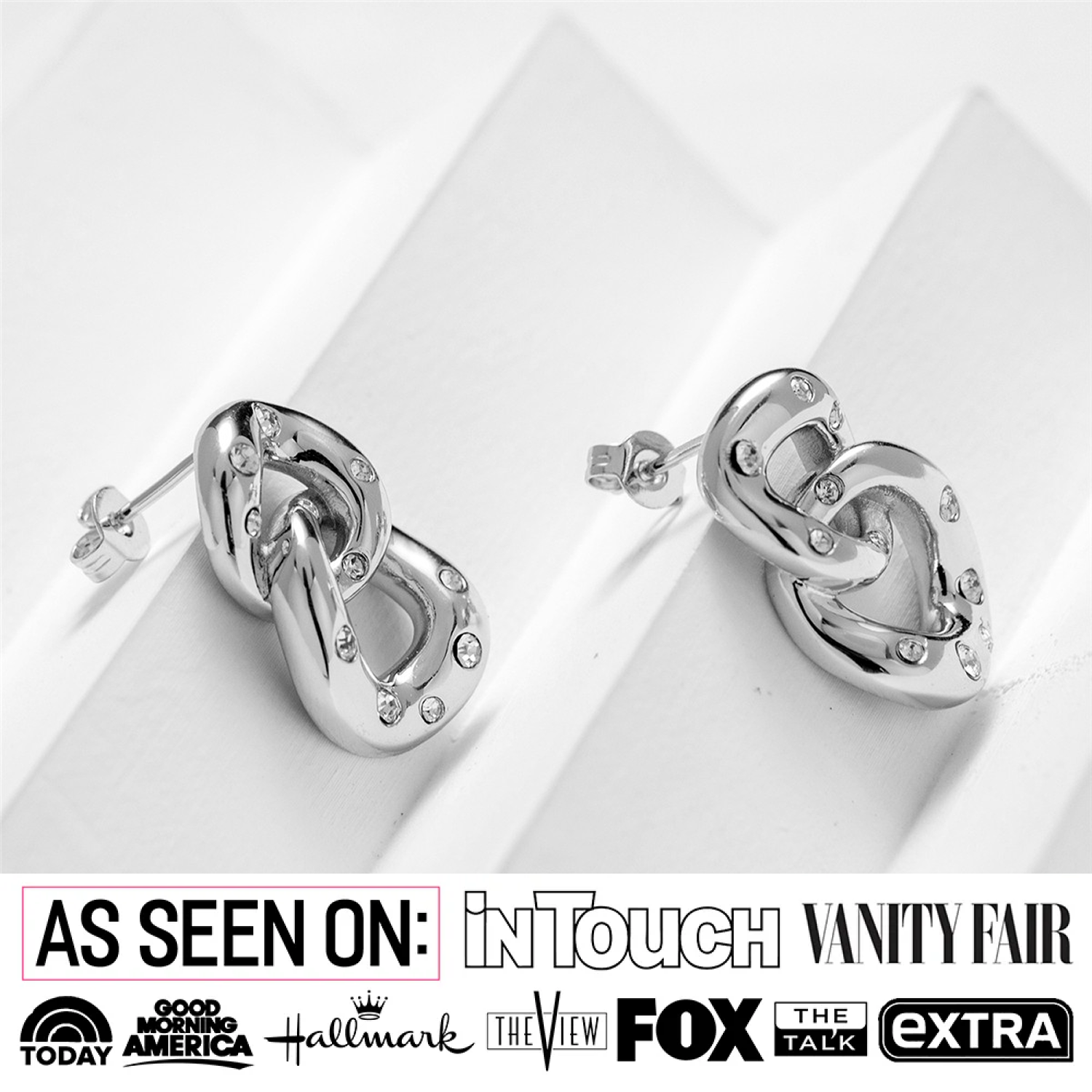 Bonnie 18k White Gold Double Link Chain Drop Earrings with Swarovski Crystals