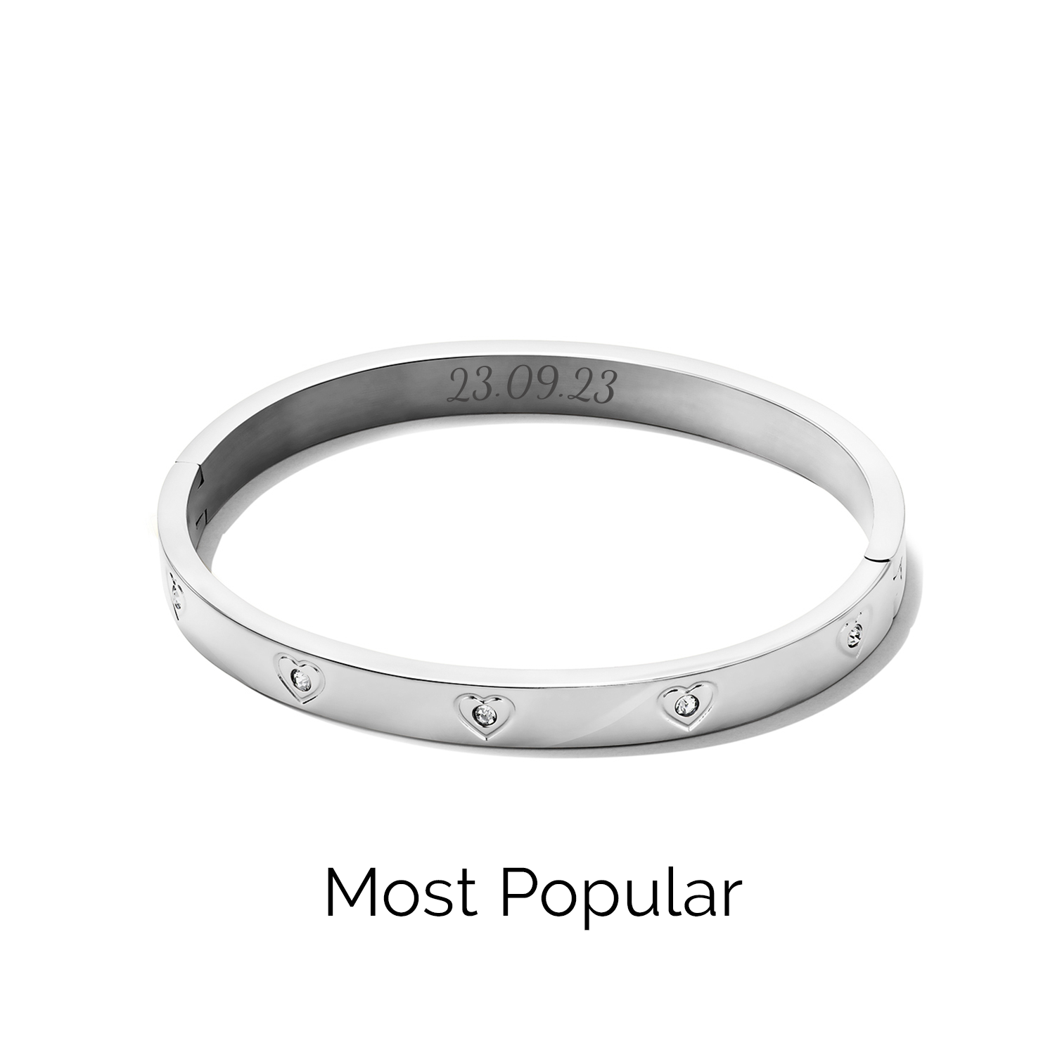 Statement Crystal Heart Bangle (Silver)