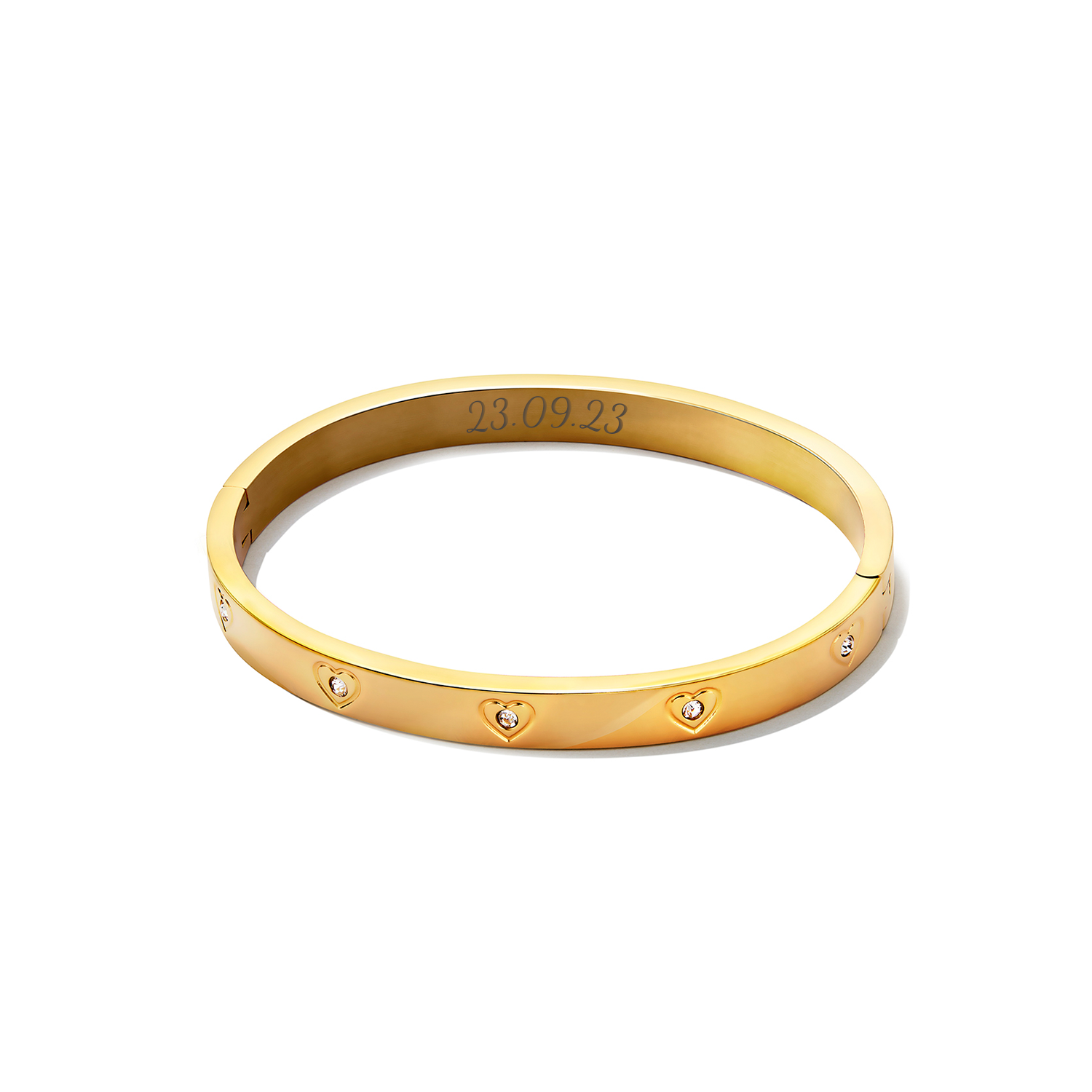 Statement Crystal Heart Bangle (Gold)