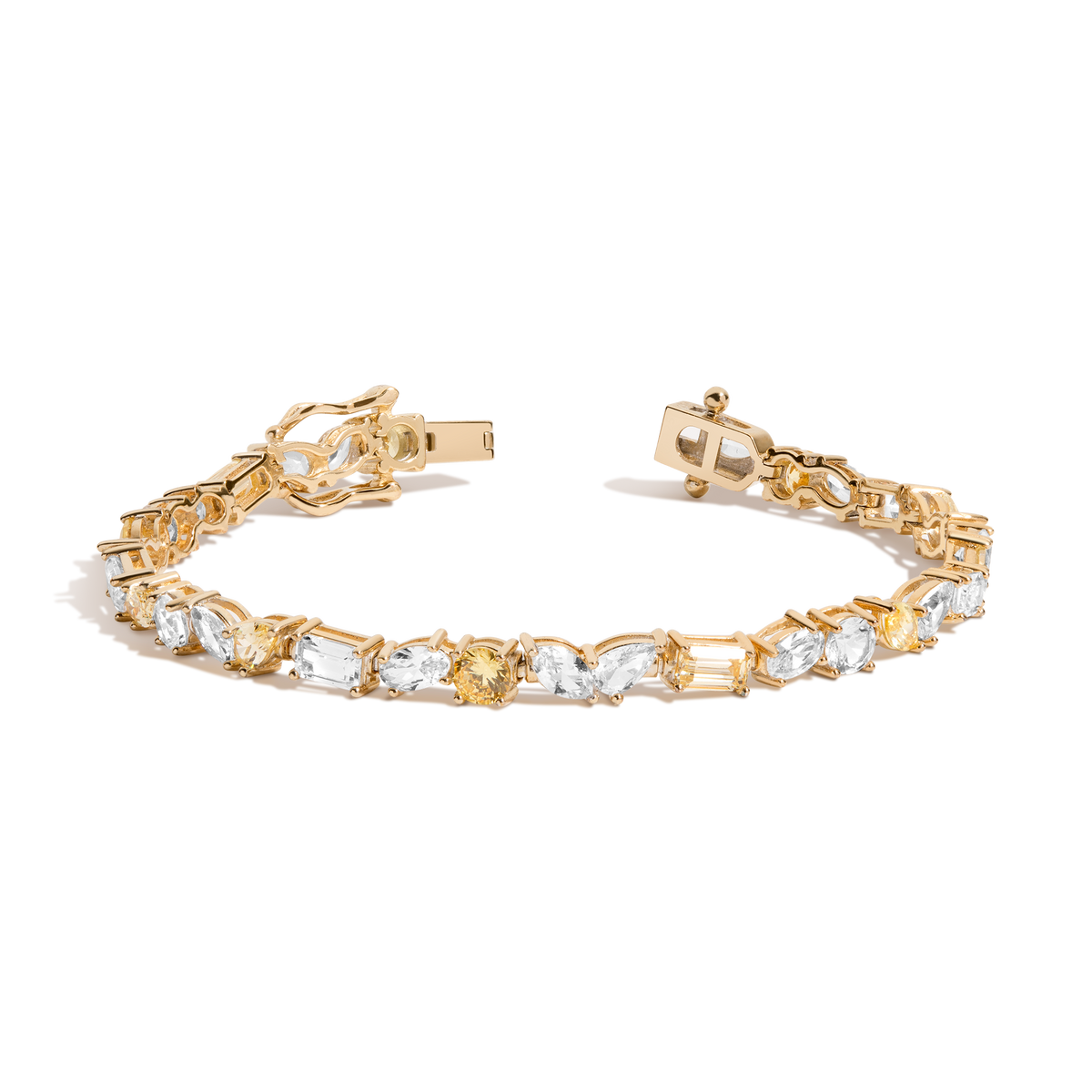 Lab Grown White Sapphire and Canary Mixed Shape Tennis Bracelet