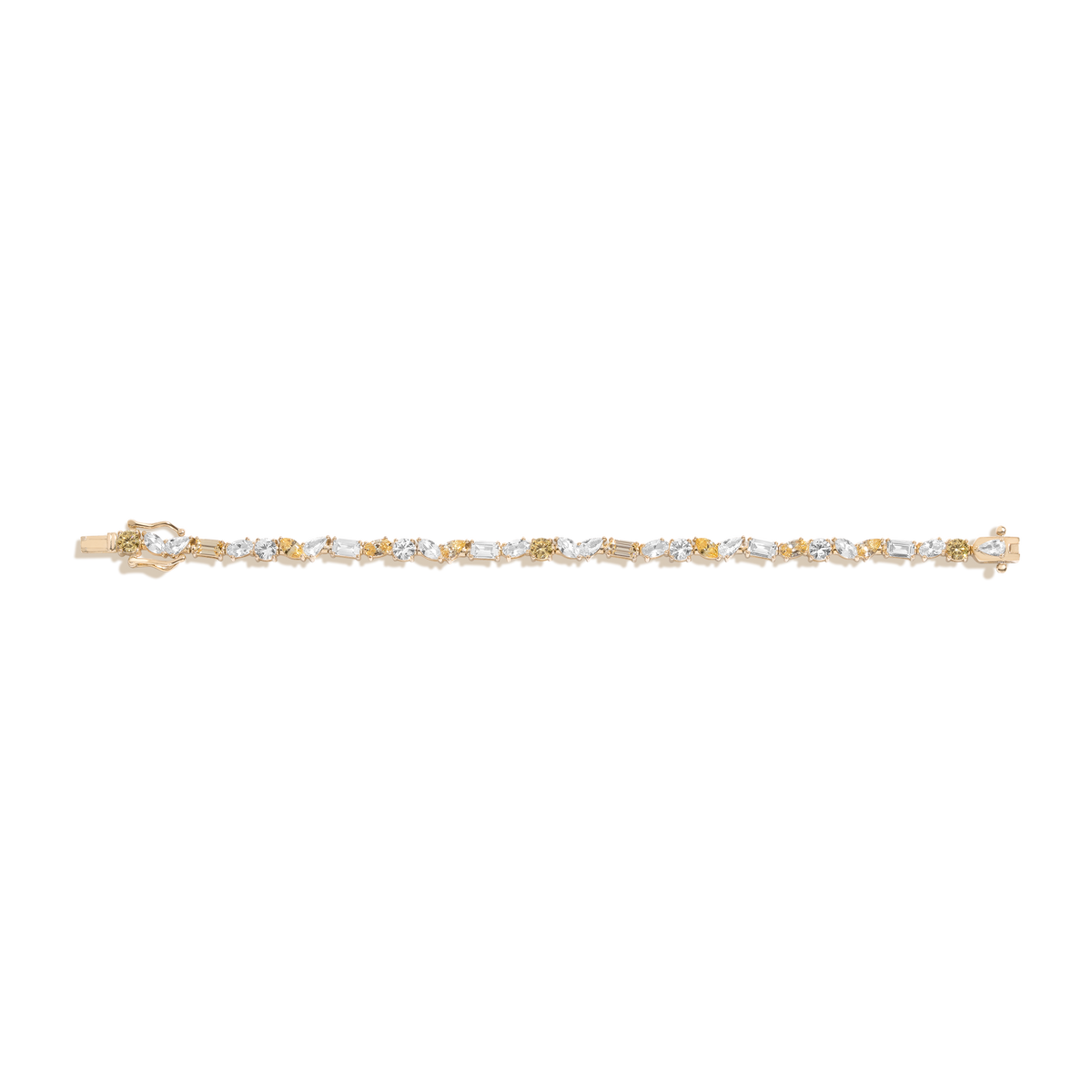 Lab Grown White Sapphire and Canary Mixed Shape Tennis Bracelet