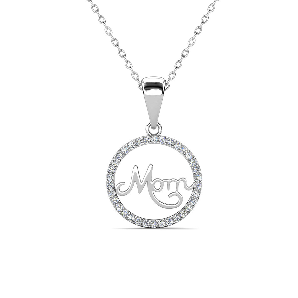 Brandy 18k White Gold Plated Circle Mom Necklace with Swarovski Crystals