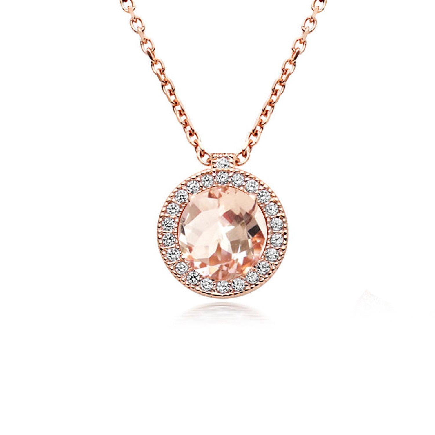Rose Gold Morganite Halo Necklace