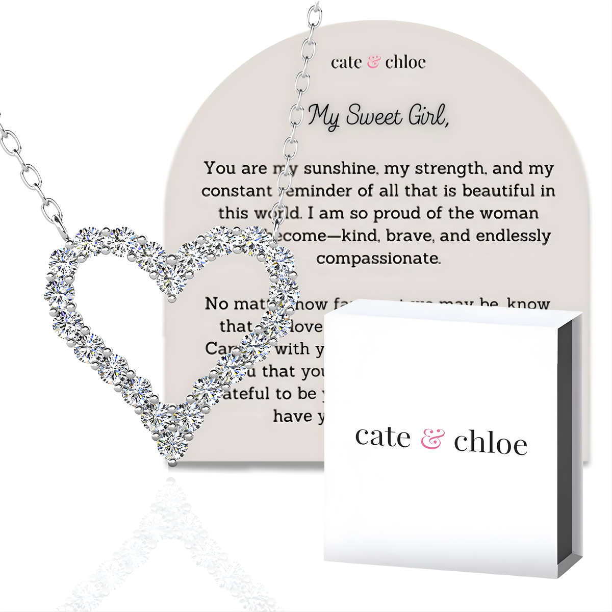 Bristol 18k White Gold Plated Heart Necklace with Swarovski Crystals & Heartfelt Message for Daughter