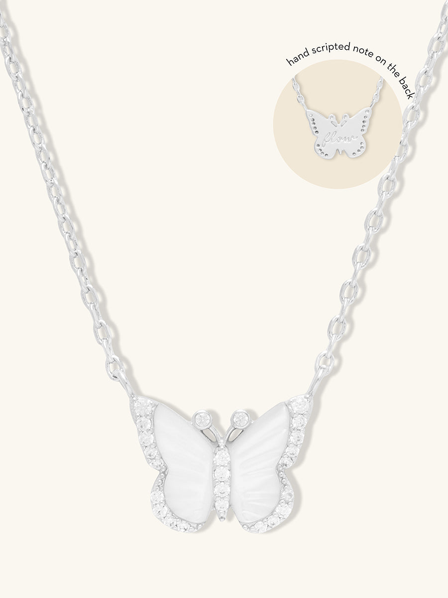 Butterfly Pearl & Silver Necklace