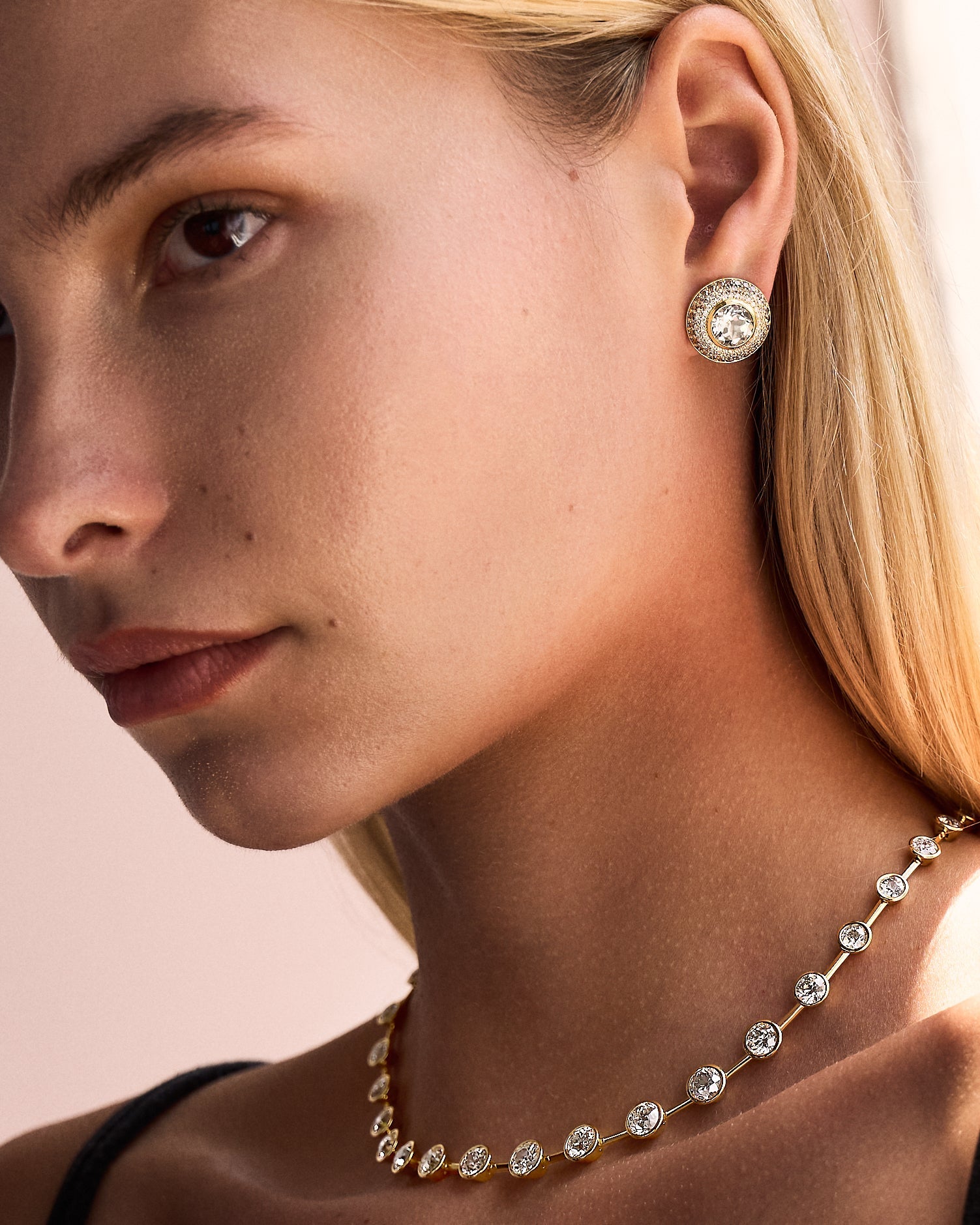 Ombre Button Stud - Topaz, Diamond