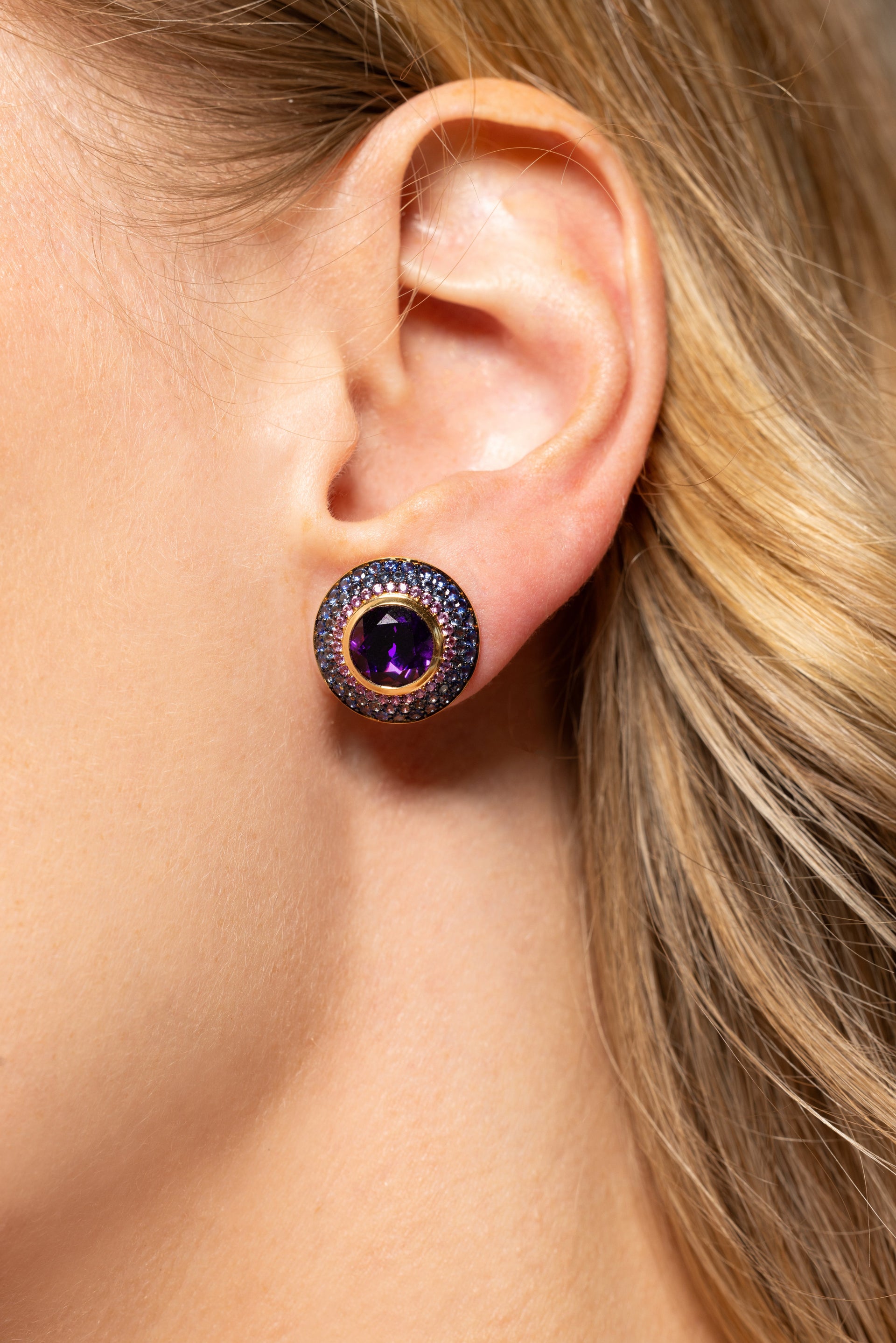 Ombre Button Stud - Amethyst, Sapphire
