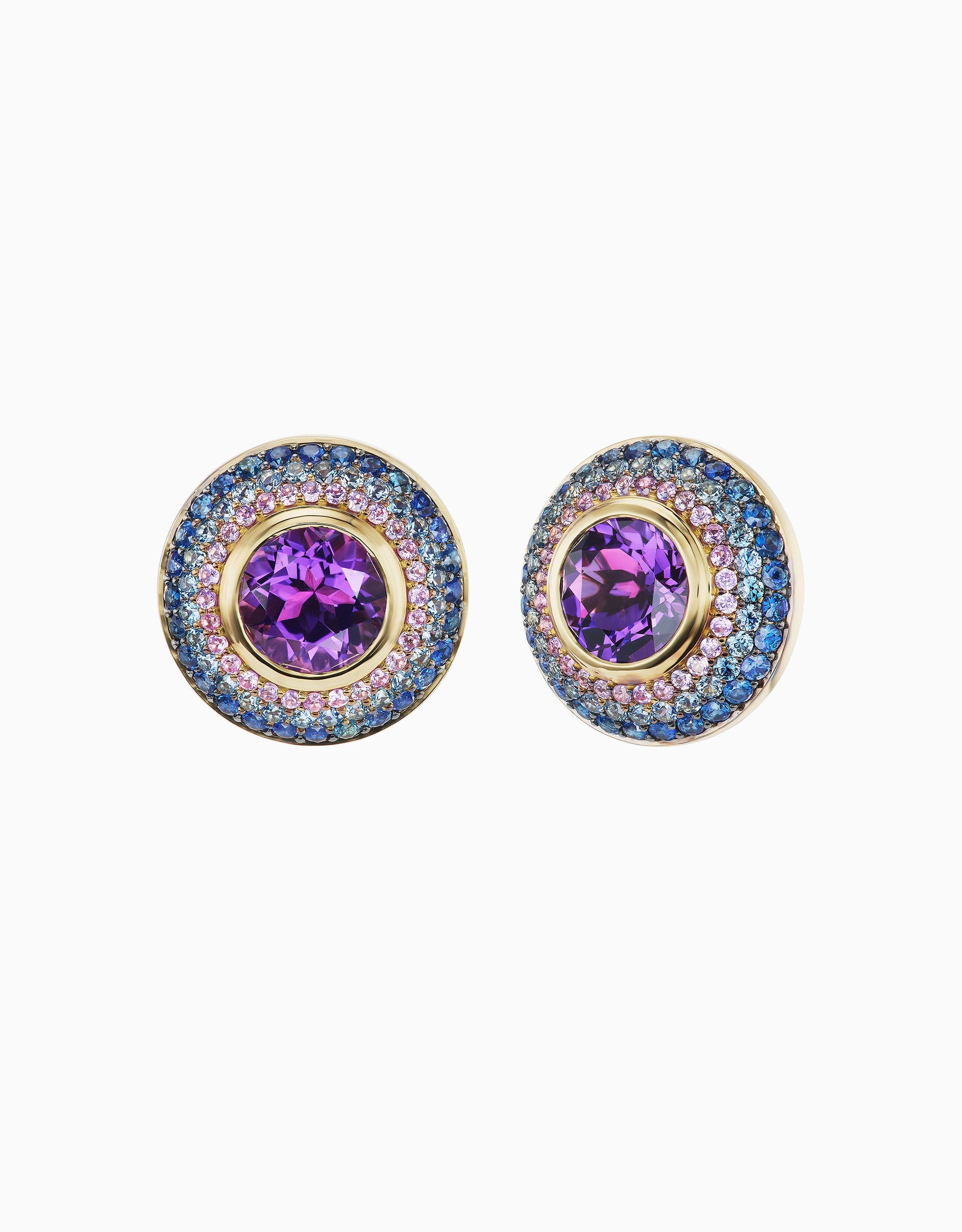 Ombre Button Stud - Amethyst, Sapphire