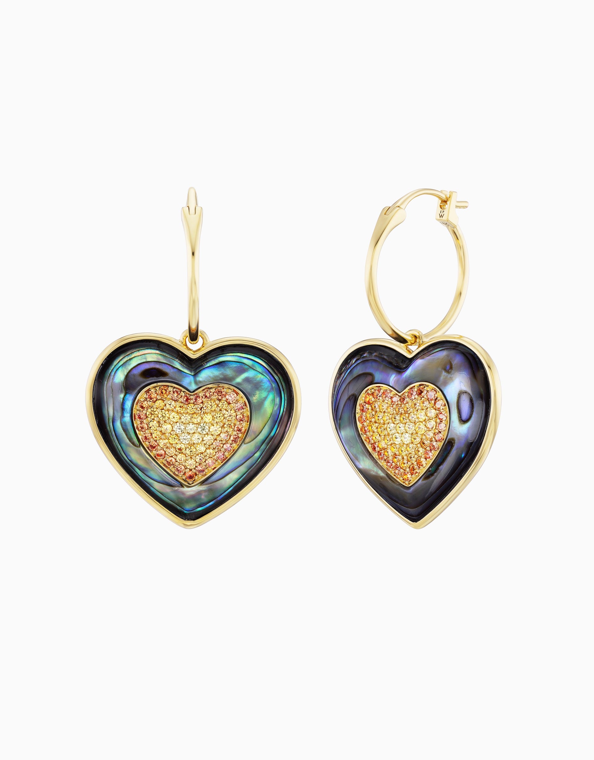 Rock Heart Earring - Yellow Sapphire, Abalone